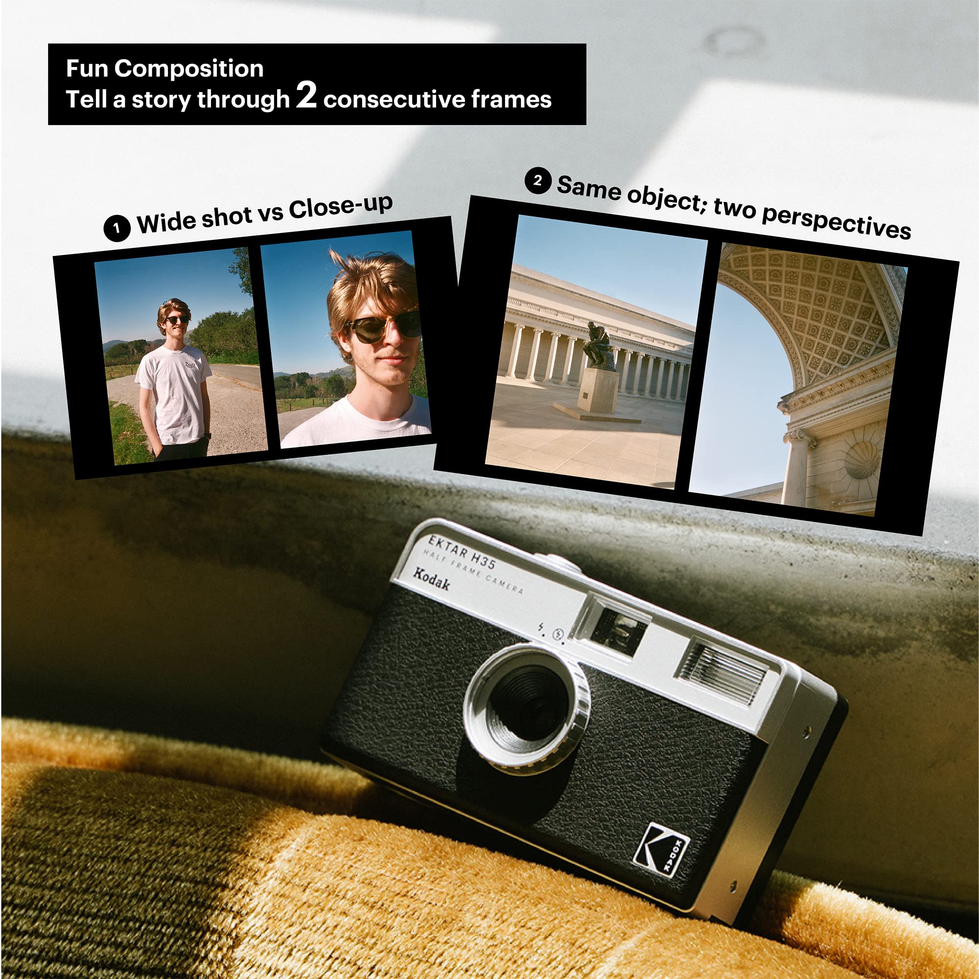 KODAK EKTAR H35 Half Frame Film Camera, 35mm, Reusable, Focus-Free, Lightweight, Easy-to-Use (Black) (Film & AAA Battery are not Included) Black - Image 8