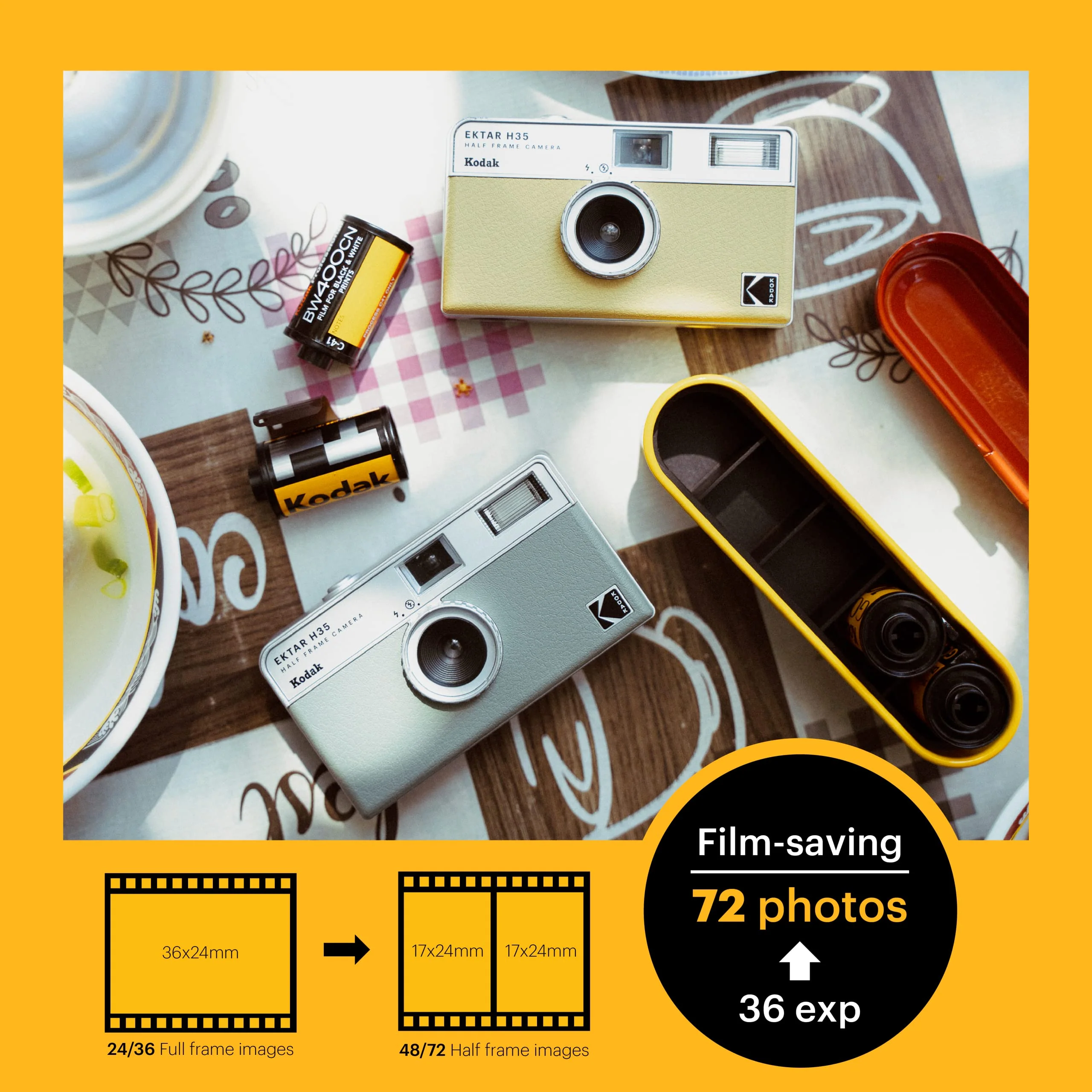 KODAK EKTAR H35 Half Frame Film Camera, 35mm, Reusable, Focus-Free, Lightweight, Easy-to-Use (Brown) (Film & AAA Battery are not Included) Brown Single - Image 7