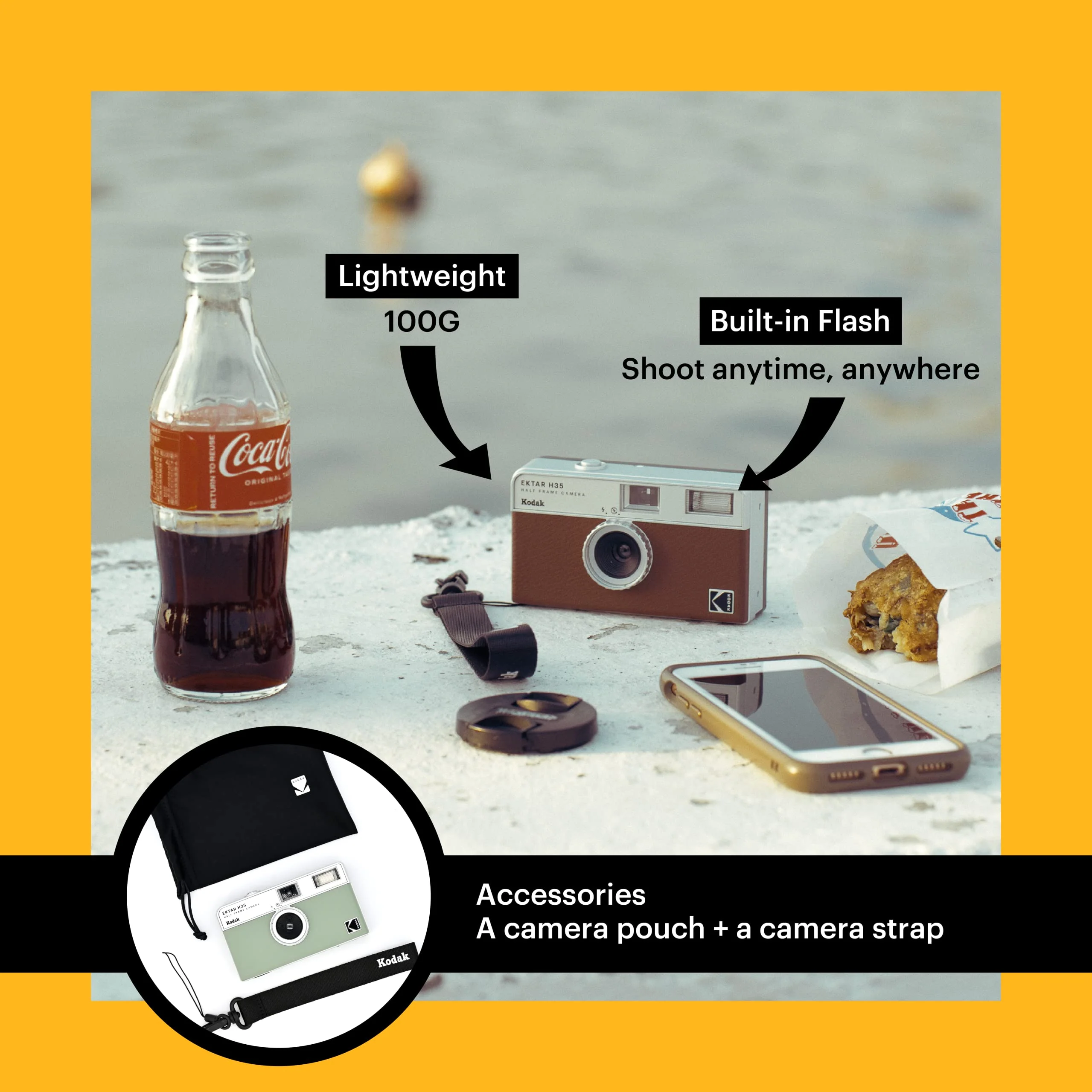 KODAK EKTAR H35 Half Frame Film Camera, 35mm, Reusable, Focus-Free, Lightweight, Easy-to-Use (Brown) (Film & AAA Battery are not Included) Brown Single - Image 9