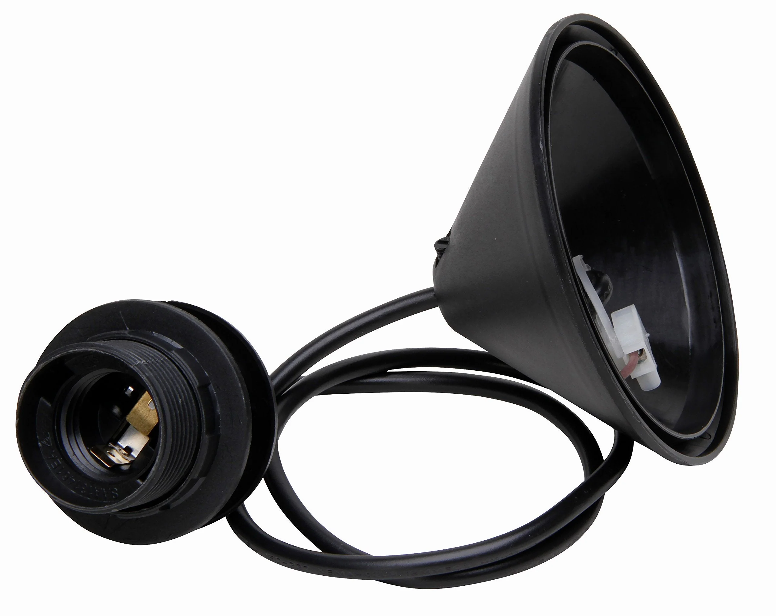 Kopp Cord Pendant for Lampshades, 11 cm Ceiling Canopy with Strain Relief and Approx. 55 cm Cable H03VV-F2 x 0.75 mm², ISO Socket E27 with Umbrella Support Ring, Black, 216905049