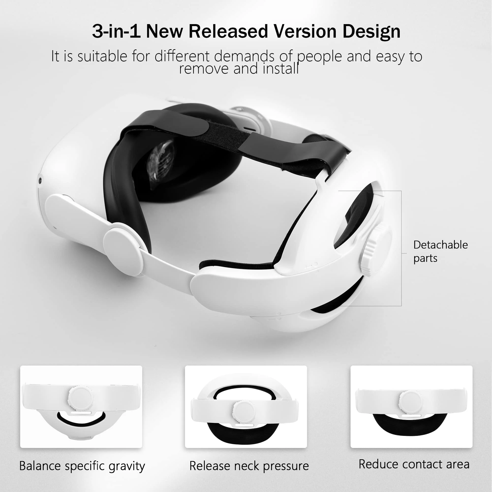 Kuject Design 3-in-1 Adjustable Head Strap for Oculus/Meta Quest 2, Replacement for Elite Strap, Enhanced Support in VR, Detachable & Lightweight VR Accessories Fit for Carrying Case - Image 3