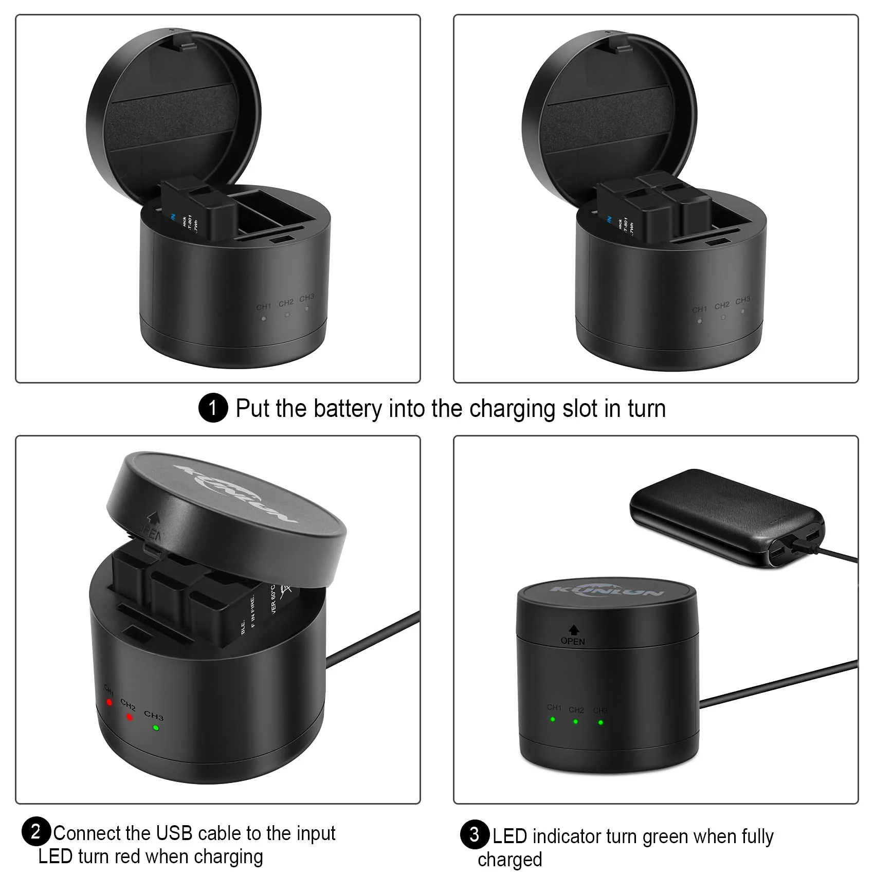 KUNLUN 3-Pack Hero 8 Batteries and Charger Set, Compatible for GoPro Hero 8/7/6 Black, Fits for GoPro Hero 8 Black, Hero 7 Black, Hero 6 Black Camera (Fully Compatible for Original) - Image 8