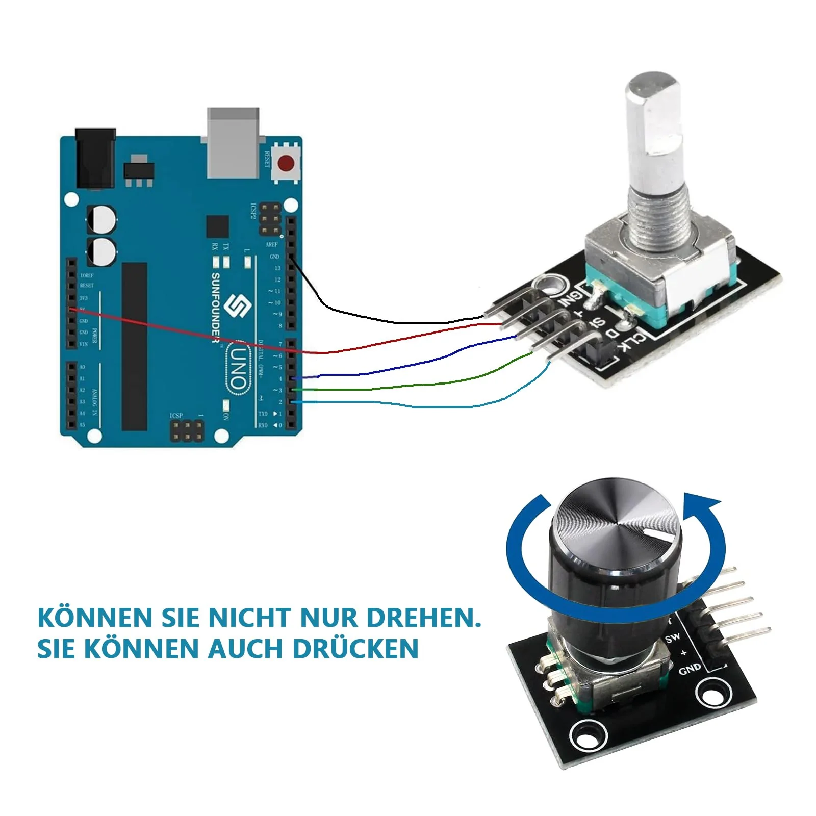 KY-040 Rotary Encoder Module, 360 Degree Rotary Encoder Module, Potentiometer Digital Pulse Output Electronic Building Blocks for Automotive Electronics Multimedia Audio, Pack of 6 - Image 3