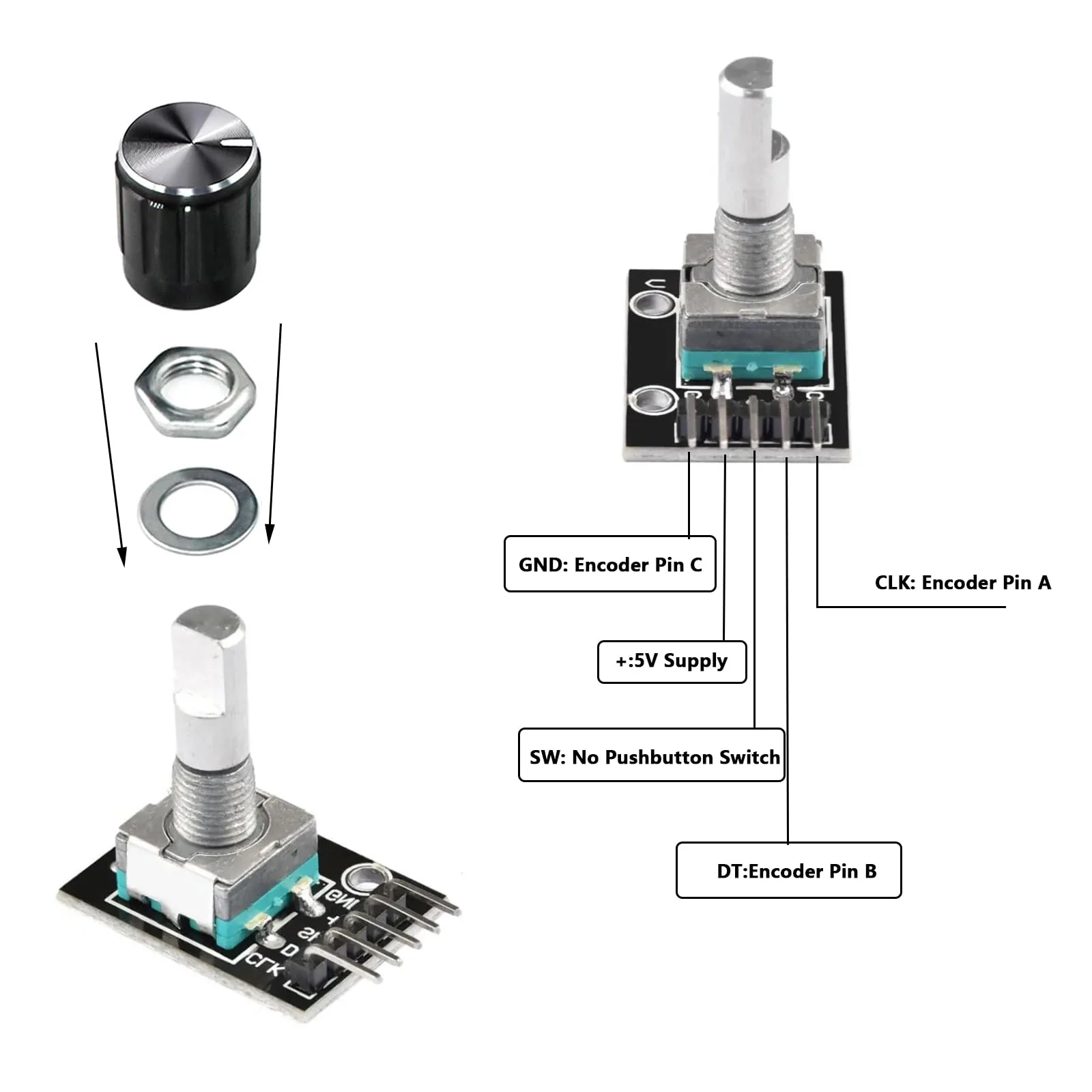 KY-040 Rotary Encoder Module, 360 Degree Rotary Encoder Module, Potentiometer Digital Pulse Output Electronic Building Blocks for Automotive Electronics Multimedia Audio, Pack of 6 - Image 4