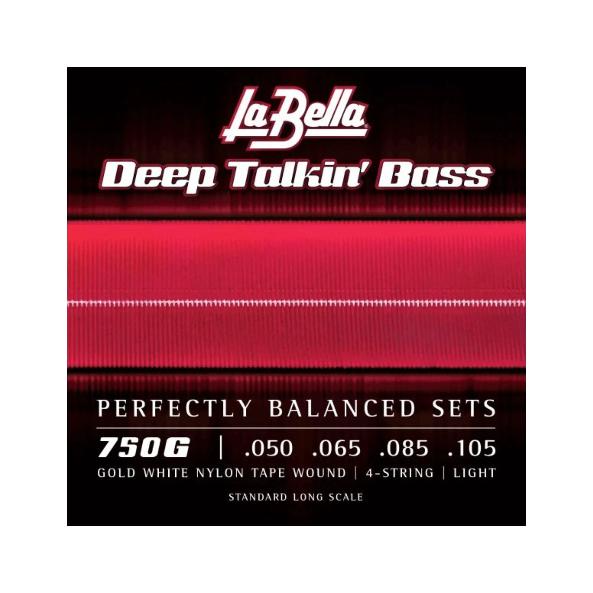La Bella 750G Deep Talkin Brass Gold White Nylon Tape Wound 4- String Light Standard Long Scale 50-105