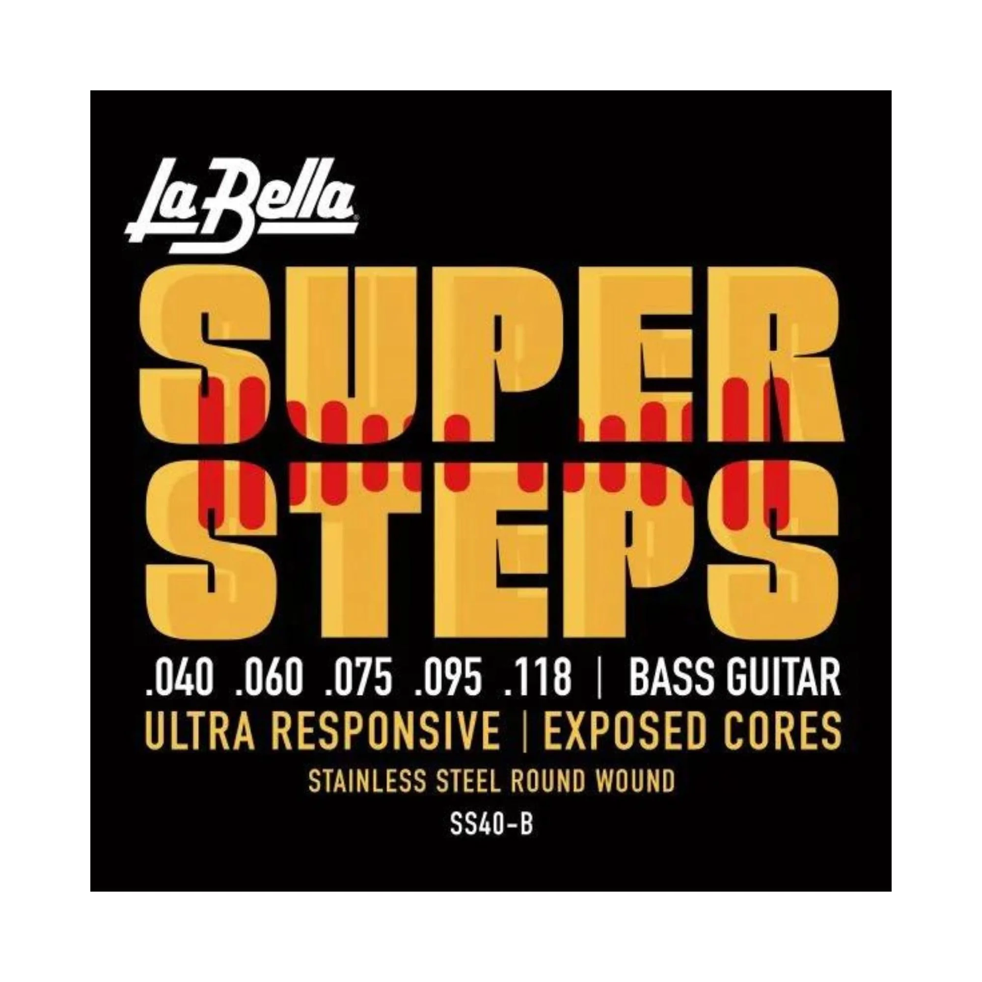 La Bella SS40-B Super Steps, 5-String - Extra Light Stainless Steel Round Wound Bass Guitar String 40-118
