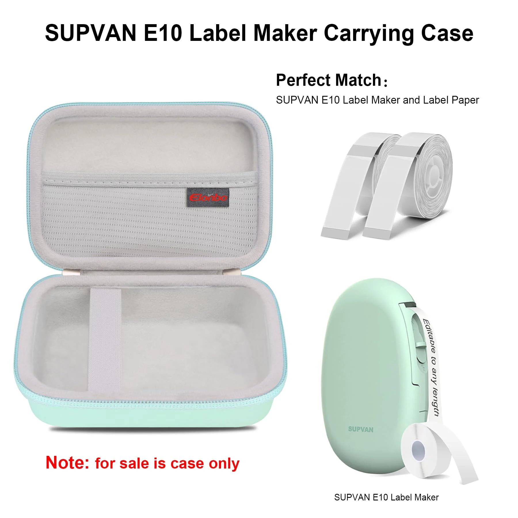 Label Maker Case for SUPVAN E10 Mini Bluetooth Label Printer, Extra Interior Mesh Pocket Fits Label Paper Cable, Green. (CASE ONLY! Label Maker not Included) A-Green - Image 2