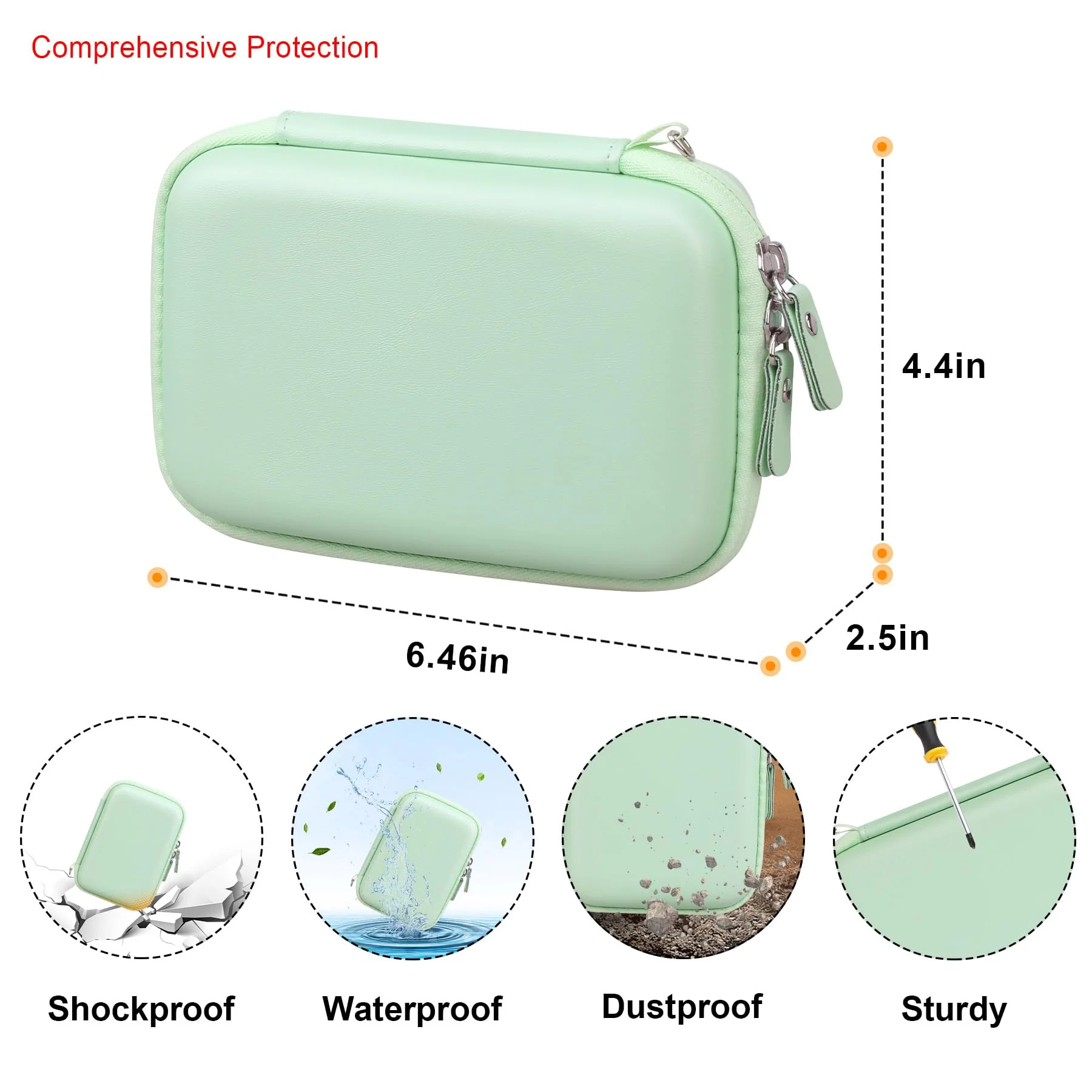Label Maker Case for SUPVAN E10 Mini Bluetooth Label Printer, Extra Interior Mesh Pocket Fits Label Paper Cable, Green. (CASE ONLY! Label Maker not Included) A-Green - Image 3