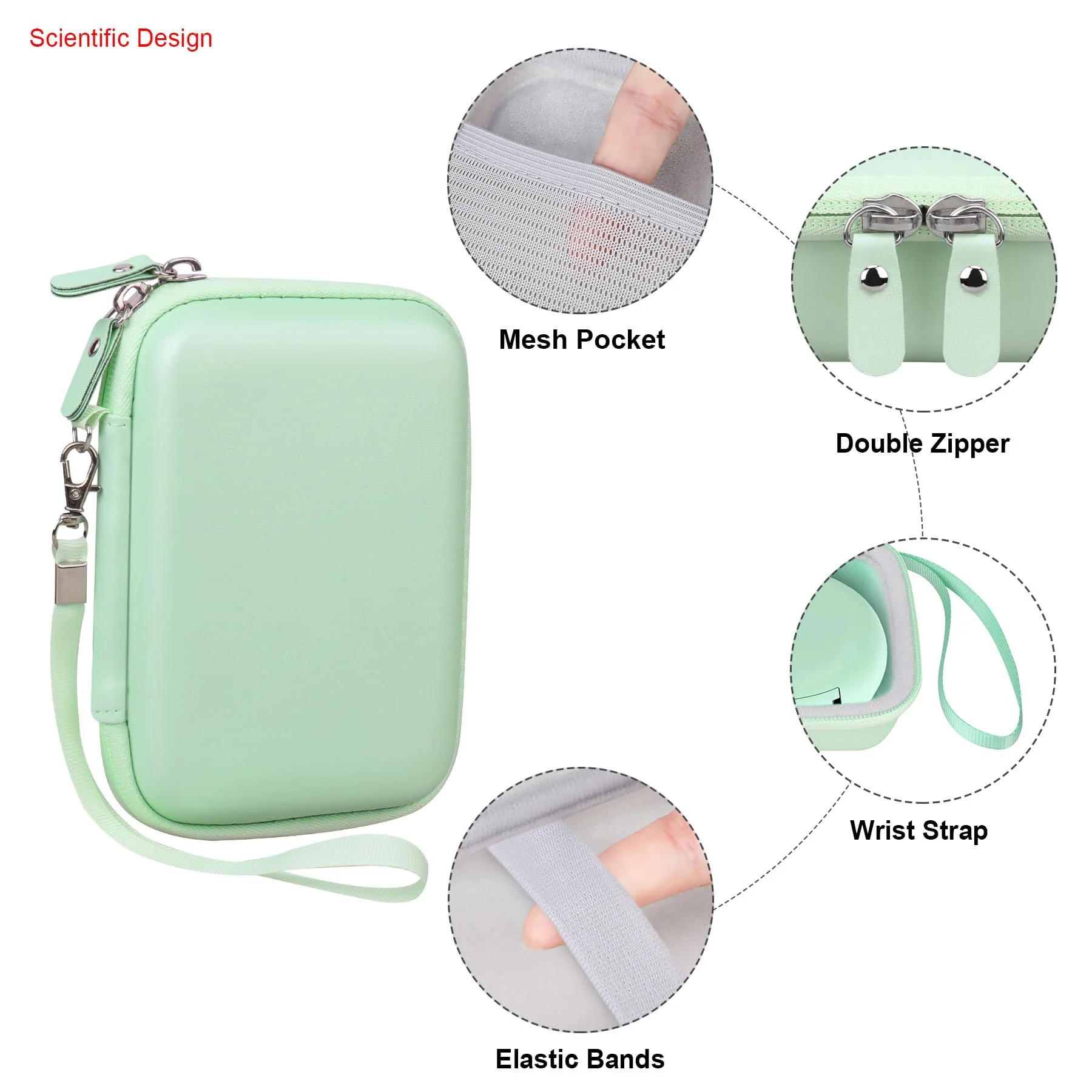 Label Maker Case for SUPVAN E10 Mini Bluetooth Label Printer, Extra Interior Mesh Pocket Fits Label Paper Cable, Green. (CASE ONLY! Label Maker not Included) A-Green - Image 4