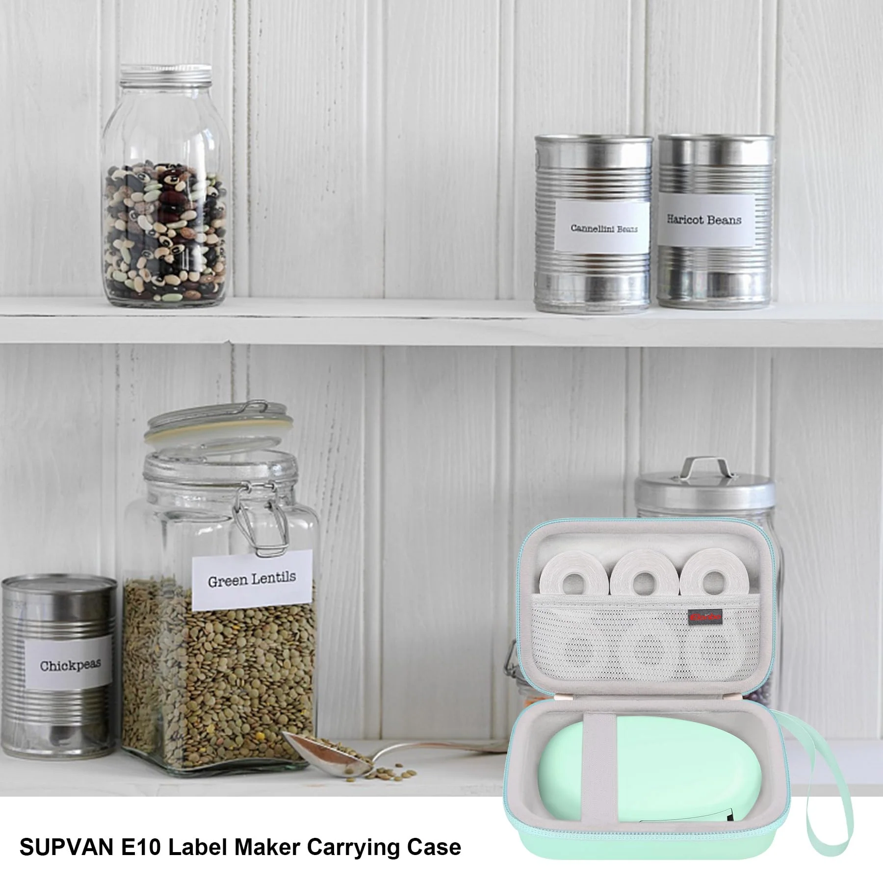 Label Maker Case for SUPVAN E10 Mini Bluetooth Label Printer, Extra Interior Mesh Pocket Fits Label Paper Cable, Green. (CASE ONLY! Label Maker not Included) A-Green - Image 7