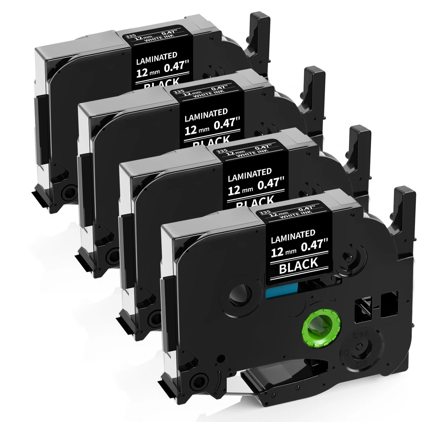 Labelife TZe-335 Label Tape Replacement for Brother P Touch Label Tape White on Black TZe TZ Tape 12mm 0.47 Laminated Black Label Maker Tape TZe335 for Brother PT-D210 PT-D220 PT-H110 Labeler, 4-Pack 12mm 0.47 inch