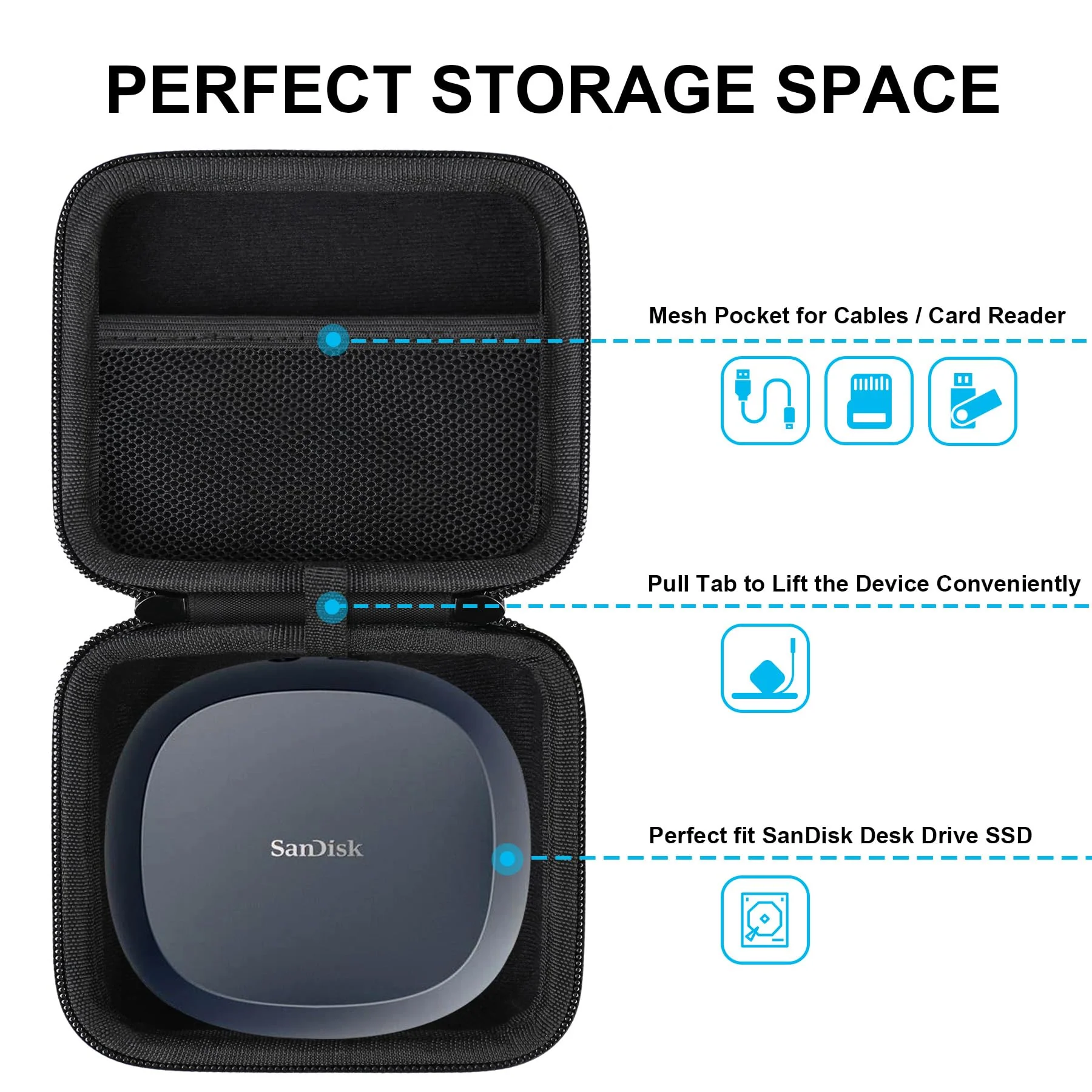 Lacdo Hard Carrying Case for SanDisk Desk Drive SSD 8TB 4TB USB-C USB 3.2 Desktop External Solid State Drive EVA Shockproof Water Repellent Protective Storage Travel Bag, Black - Image 2