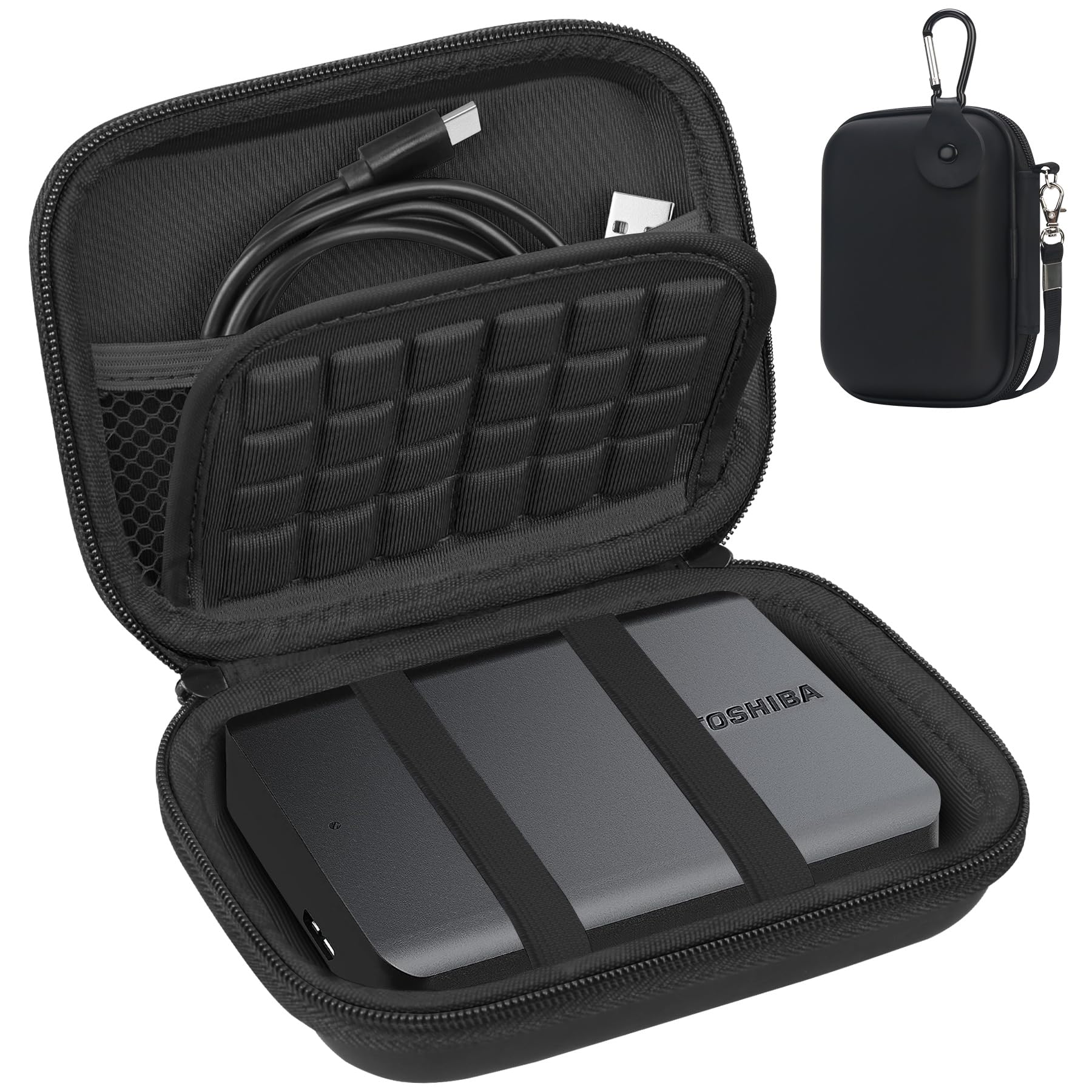Lacdo Hard Drive Carrying Case for Toshiba Canvio Basics/Canvio Flex/Canvio Advance/Canvio Gaming Portable External Hard Drive 1TB 2TB 3TB 4TB 2.5 inch HDD Shockproof Travel Bag, Black+Black