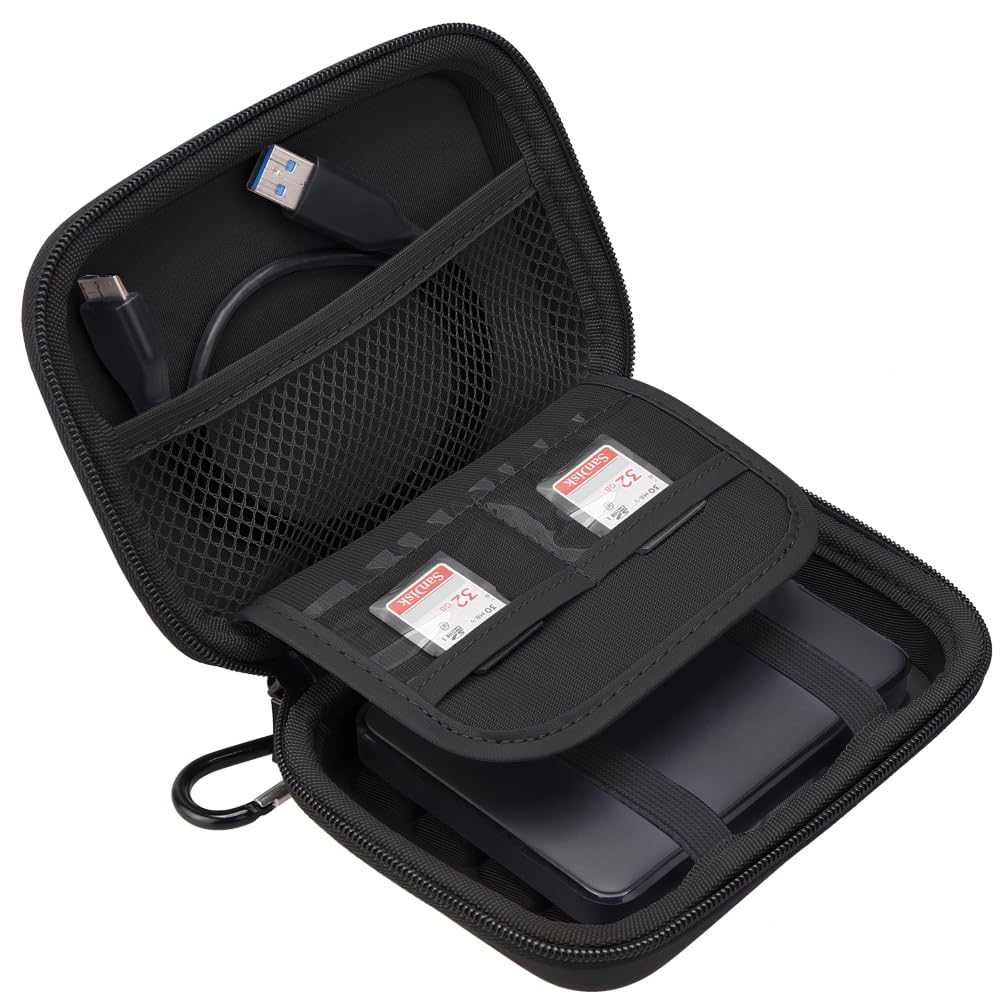 Lacdo Hard Drive Carrying Case for Toshiba Canvio Basics/Toshiba Canvio Flex/Canvio Advance/Canvio Gaming Portable External Hard Drive 1TB 2TB 3TB 4TB HDD Shockproof Travel Bag, Black+Black