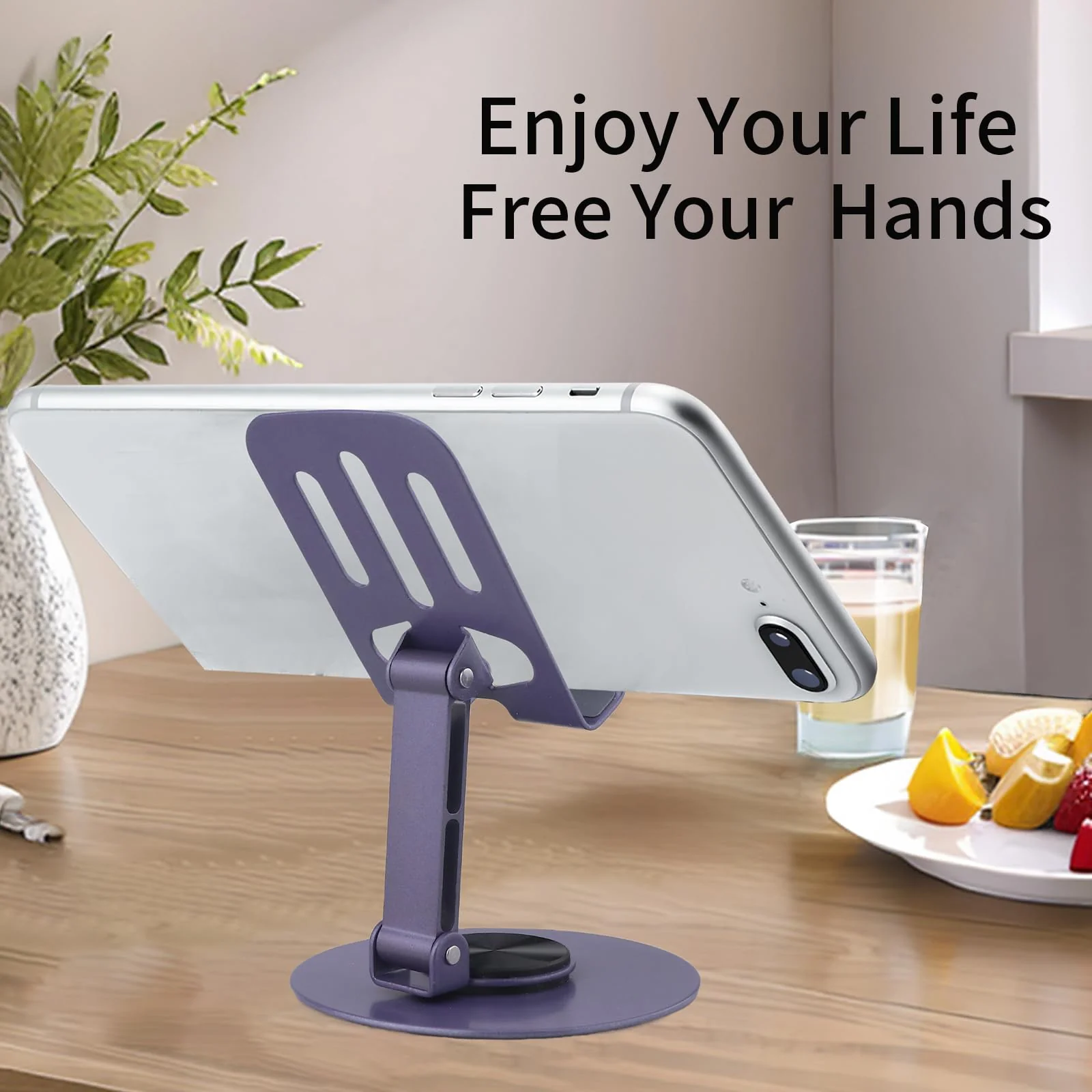 Laisesimo 360 Rotating Phone Holder, Fully Adjustable Foldable Cell Phone Stand, Base Stable Non-Slip Desktop Phone Stand, Compatible with iPhone16 15 14 Samsung and Tablet Devices,Purple Purple - Image 4