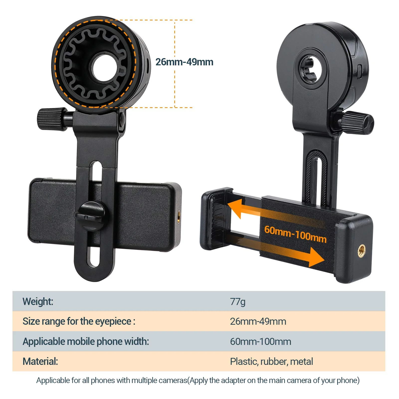 LAKWAR Telescope Phone Adapter, Universal Cell Phone Mount Compatible Binoculars, Monocular, Microscope, Spotting Scope, Telescope, Smartphone Holder Clip Bracket Fits Almost of Mobile Phones - Image 2