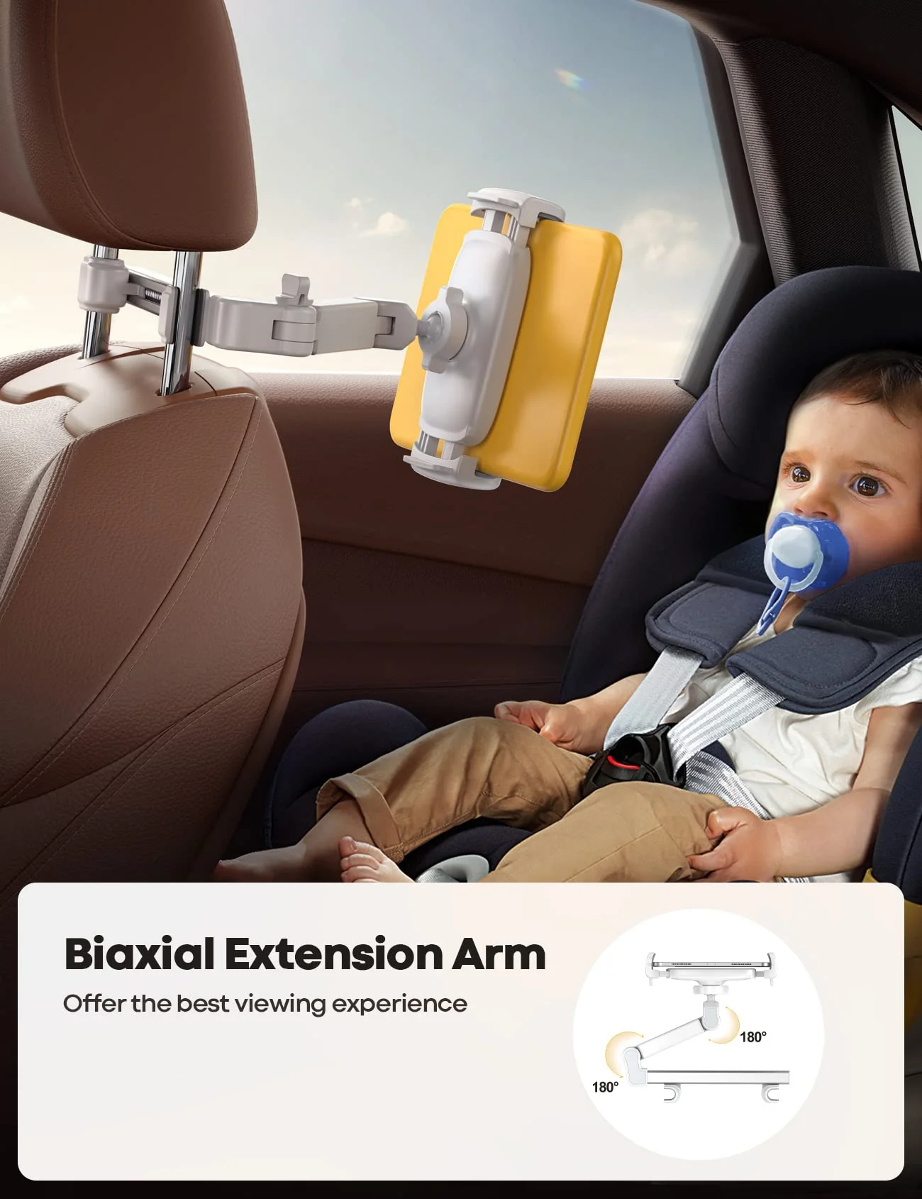Lamicall Car Headrest Tablet Holder - [ Extension Arm] 2023 Adjustable Tablet Car Mount for Back Seat, Road Trip Essentials for Kids, for 4.7-11" Tablet Like iPad Pro, Air, Mini, Galaxy, Fire, White - Image 2