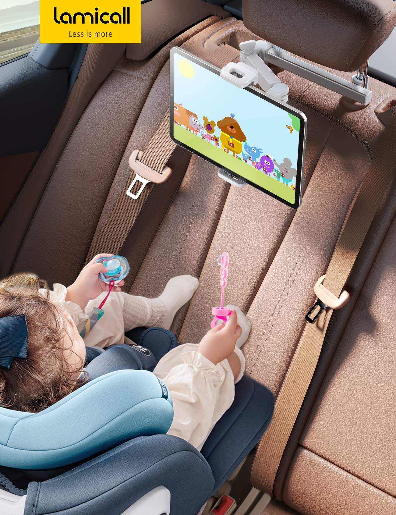 Lamicall Car Headrest Tablet Holder - [ Extension Arm] 2023 Adjustable Tablet Car Mount for Back Seat, Road Trip Essentials for Kids, for 4.7-11" Tablet Like iPad Pro, Air, Mini, Galaxy, Fire, White - Image 7