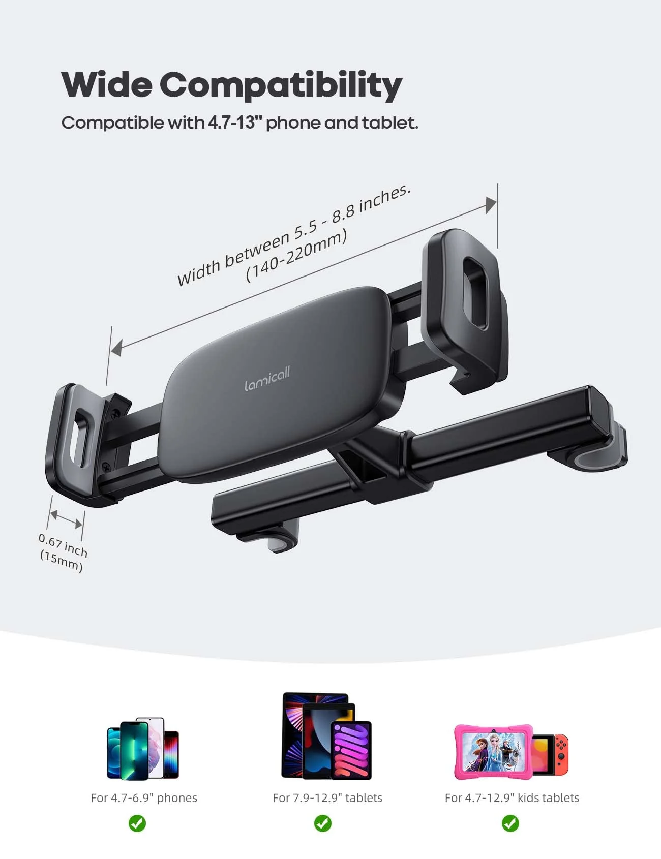 Lamicall Car Tablet Mount, Headrest Tablet Holder - Car Back Seat Travel Tablet Stand for Kids, Compatible with iPad Pro Air Mini, Galaxy Tab, Fire HD, 4.7-13" Cell Phone, Tablets and Devices Black - Image 5