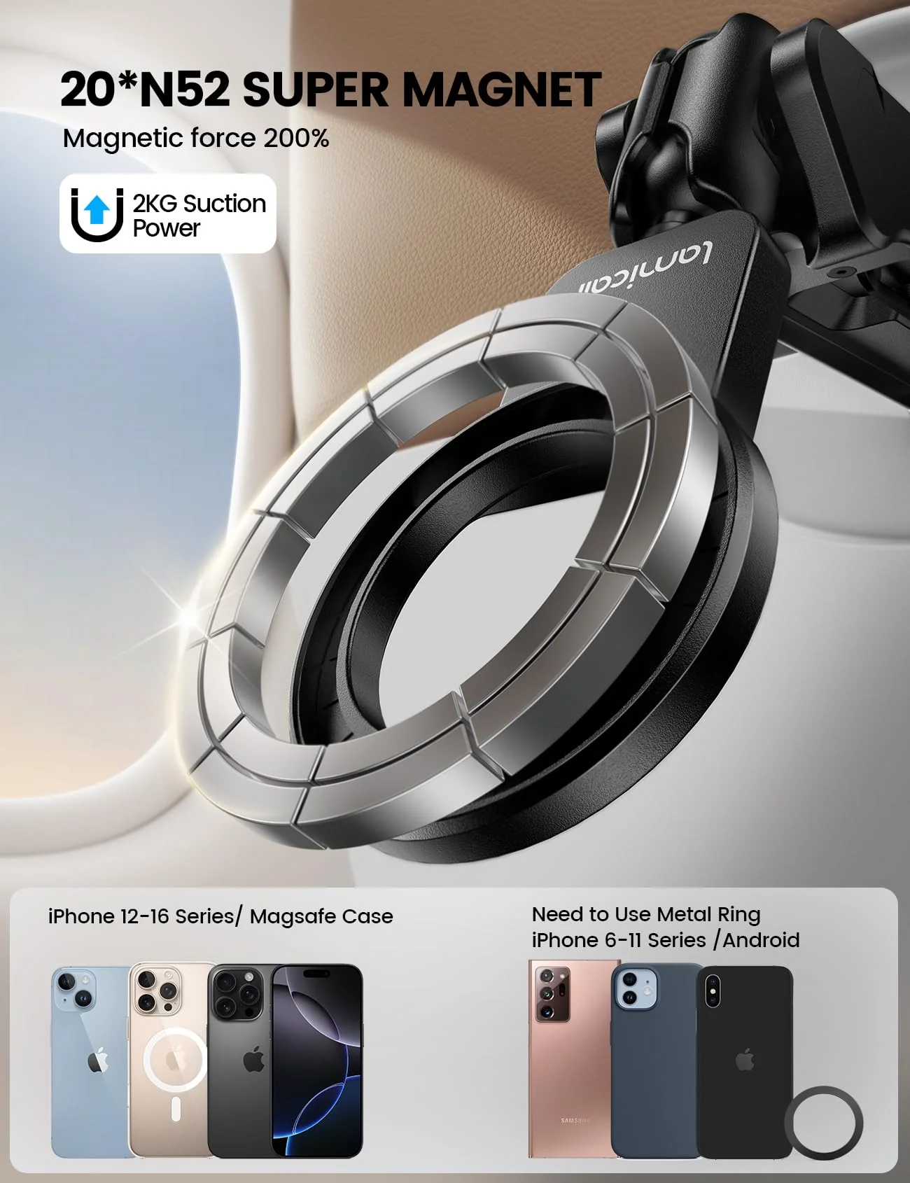 Lamicall for Magsafe Airplane Phone Holder, Airplane Travel Essentials for Flying Plane, Handsfree Airport Phone Mount Long Flight Must Haves for Woman Man Fits iPhone 16 15 14 Pro Max Series Black - Image 2