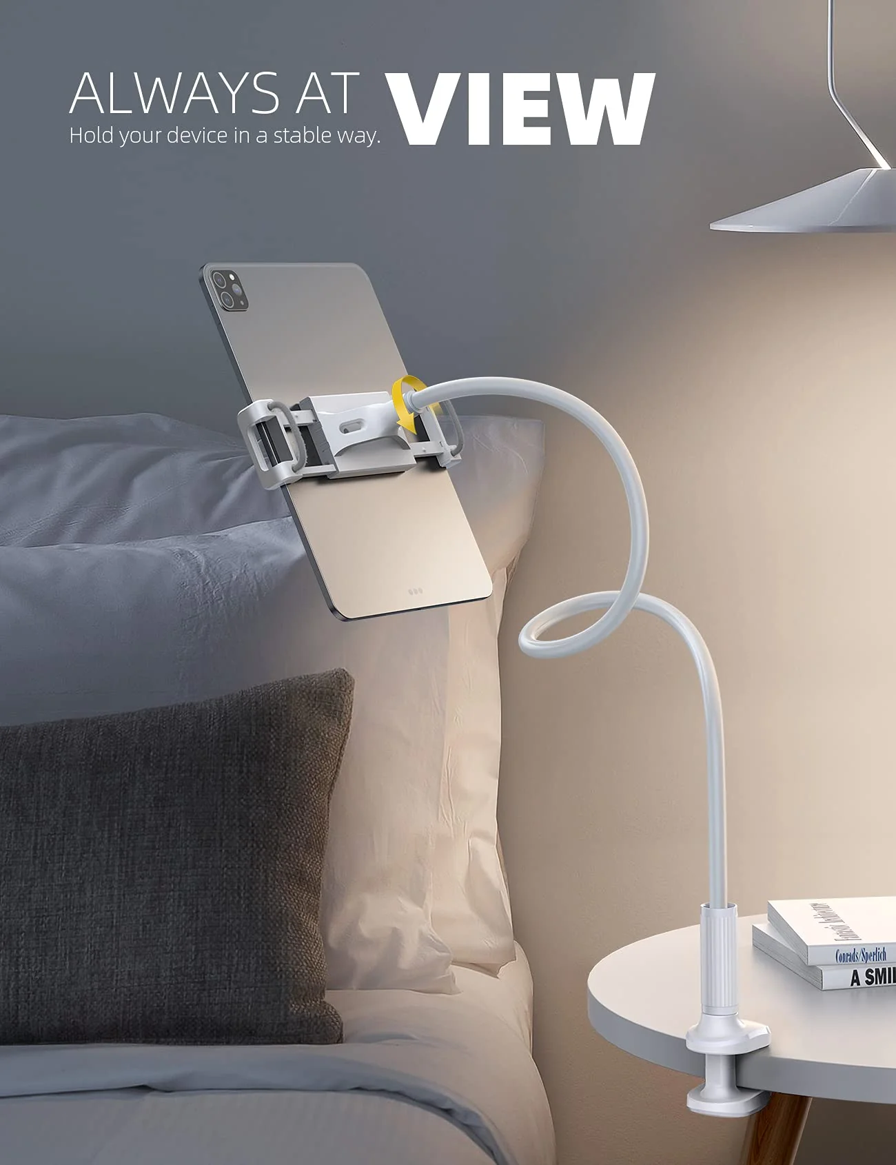 Lamicall Gooseneck Tablet Mount Holder for Bed Flexible Tablet Arm Clamp for Bed Compatible with Pad Pro 10.5, Air 9.7, Mini 7.9, Galaxy Tabs, Switch, More 4.7-11" Device - White - Image 6