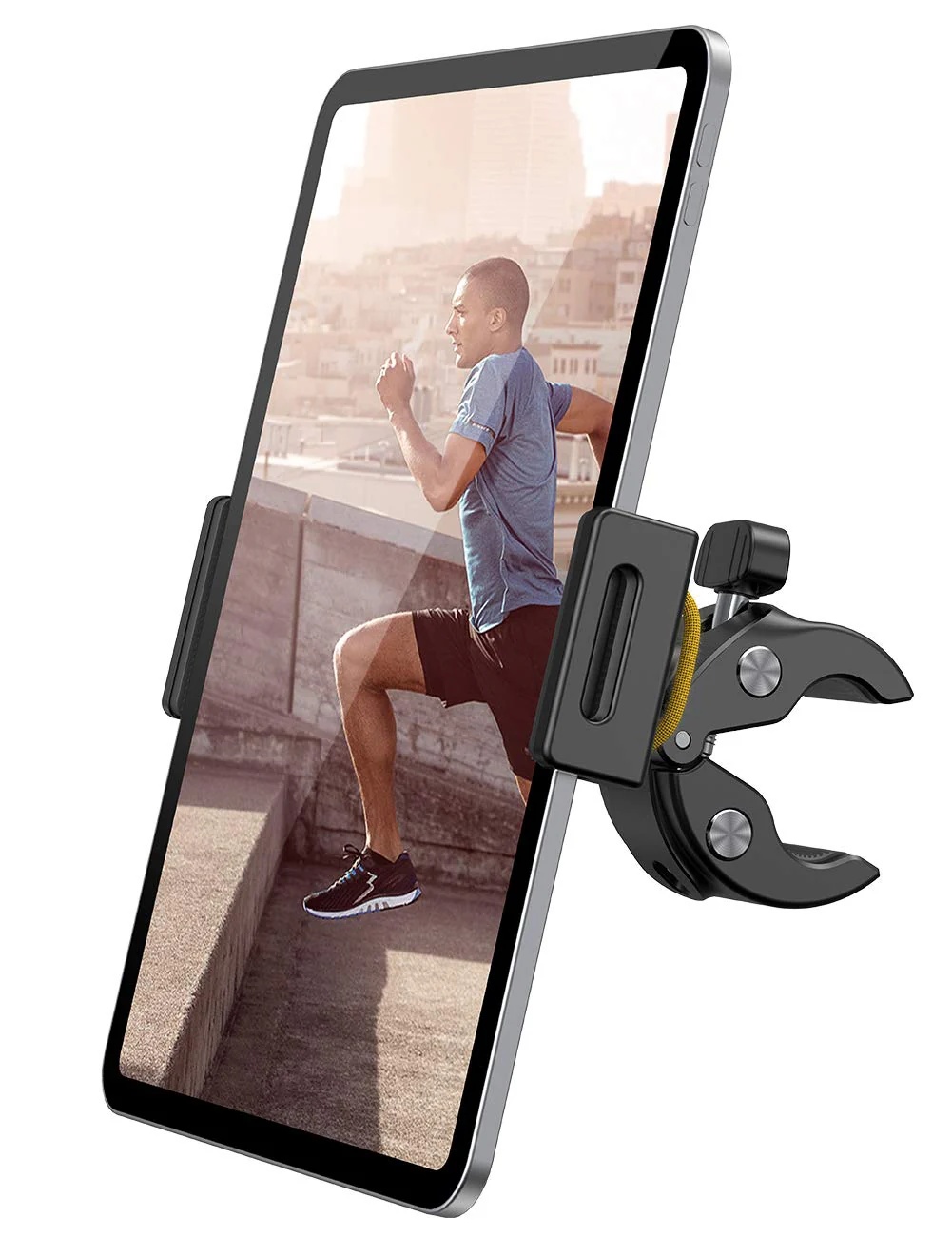 Lamicall Tablet Holder for Spin Bike - Tablet Mount Clamp for Indoor Bike Peloton, Treadmill, Exercise Bicycle Clamp for iPad Pro/Air/Mini and 4.7-12.9" Tablet Black