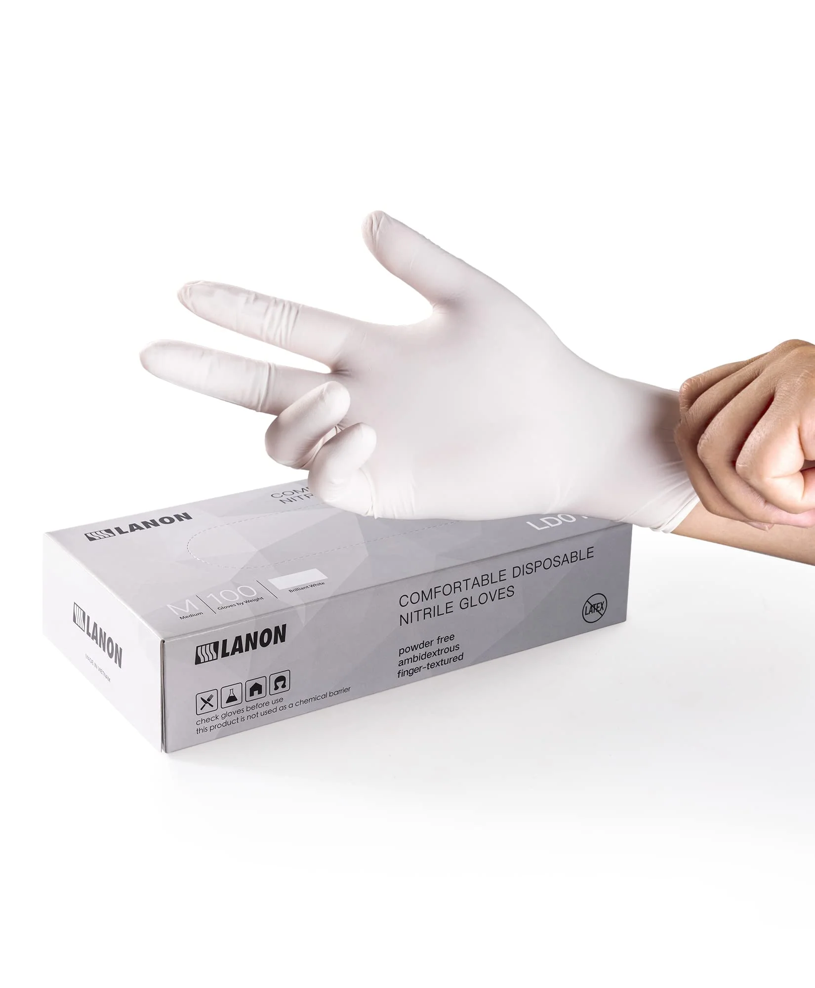 LANON Food Safe White Disposable Nitrile Gloves, Latex-Free, Powder-Free, Textured Fingertips, Cooking, Cleaning, Small Small (Pack of 100)