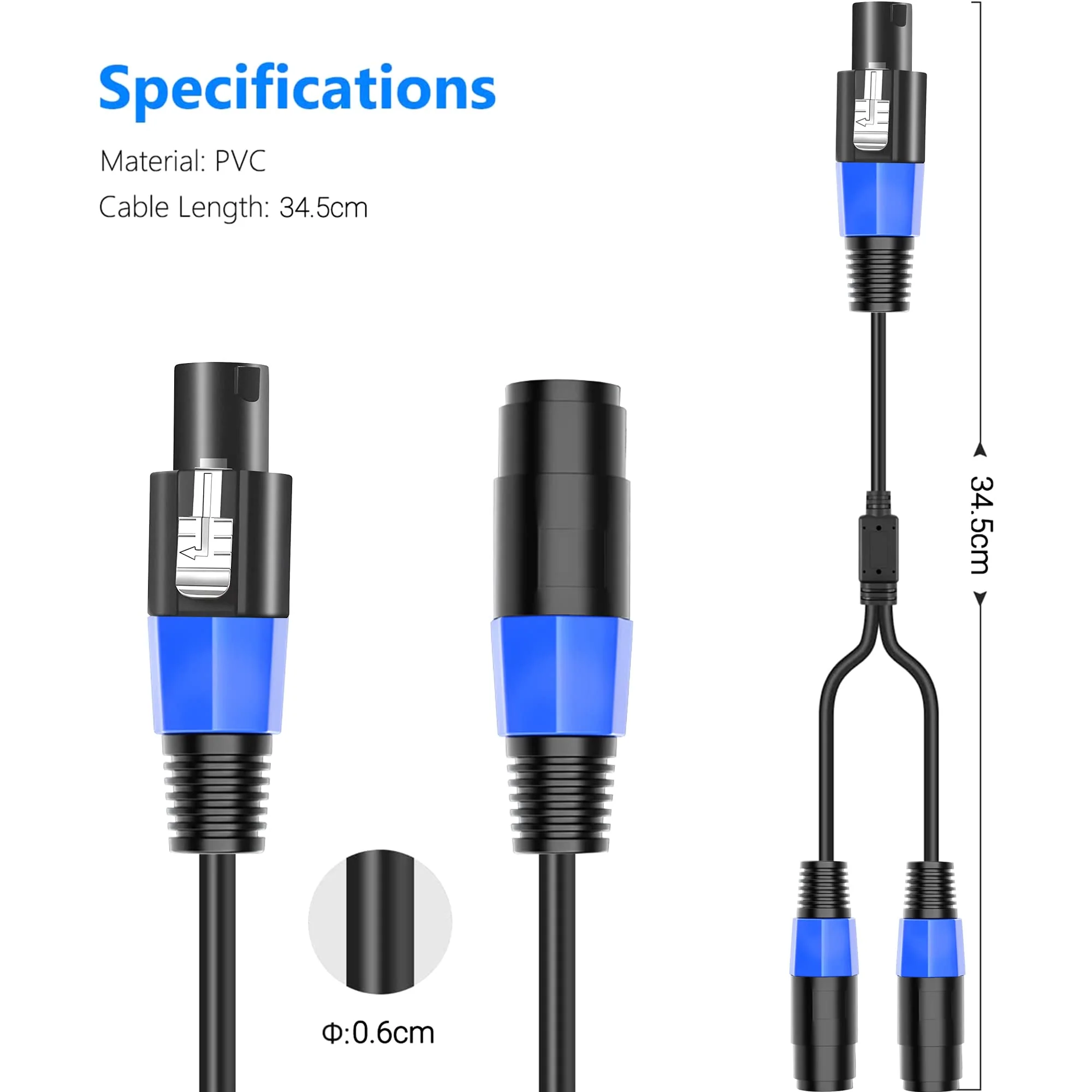 LanSenSu Speakon Splitter Cable,1 Male to 2 Female XLR Y Splitter Speakon Splitter Cable Speakon 1-Male to 2-Female(2Pack) - Image 2