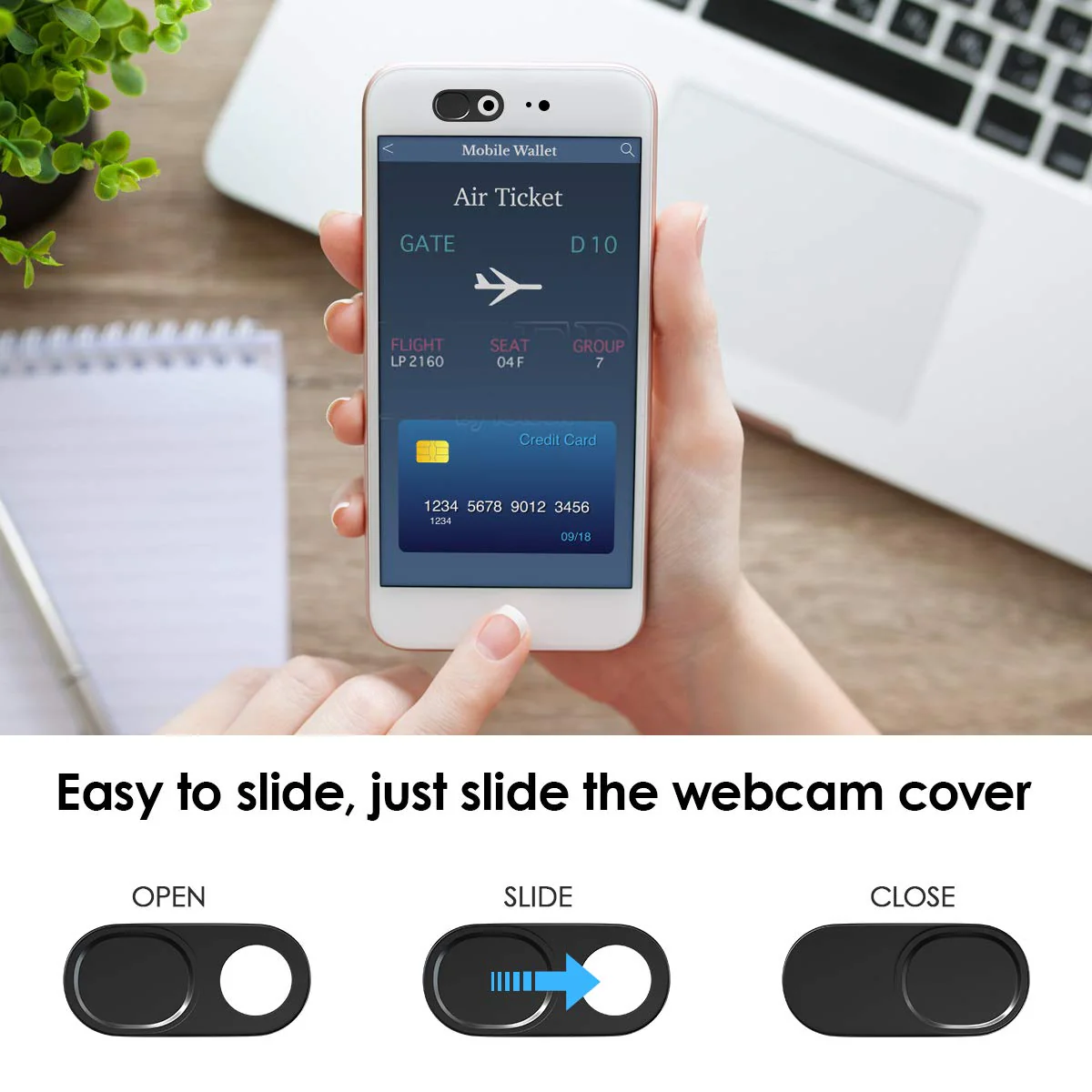 Laptop Camera Cover Slide, 0.027 Inch Ultra-Thin Metal Camera Privacy Covers, Webcam Cover Camera Cover Slide for iPhone, iPad, Mac, MacBook, Laptop, PC, Protect Your Privacy Security (Black-3 Pack) Black - 3 Pack - Image 4