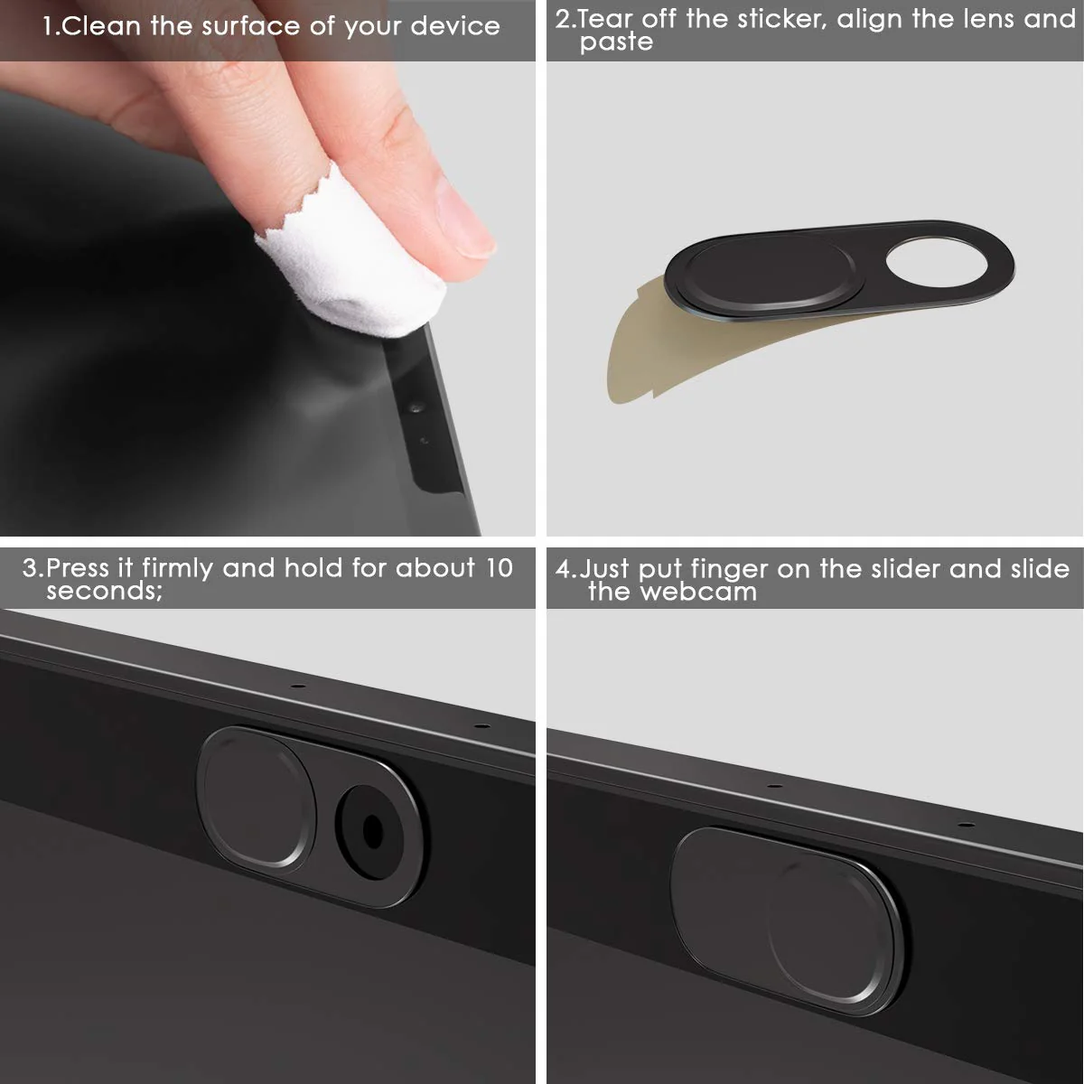 Laptop Camera Cover Slide, 0.027 Inch Ultra-Thin Metal Camera Privacy Covers, Webcam Cover Camera Cover Slide for iPhone, iPad, Mac, MacBook, Laptop, PC, Protect Your Privacy Security (Black-3 Pack) Black - 3 Pack - Image 7
