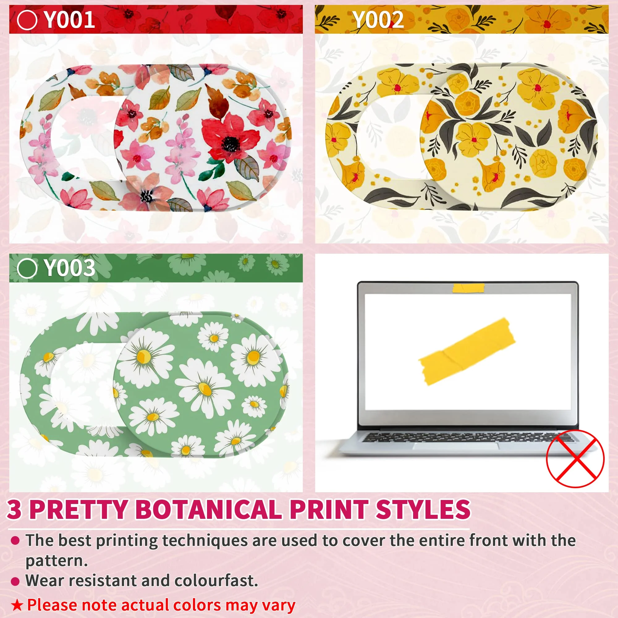 Laptop Camera Cover Slide Cute, Ultra Thin Webcam Cover for iPhone iPad MacBook Pro Computer iMac Cell Phone PC Accessories, Camera Blocker Slider, Great for Privacy - Flowers (3*Flowes) 3*Flowes - Image 4