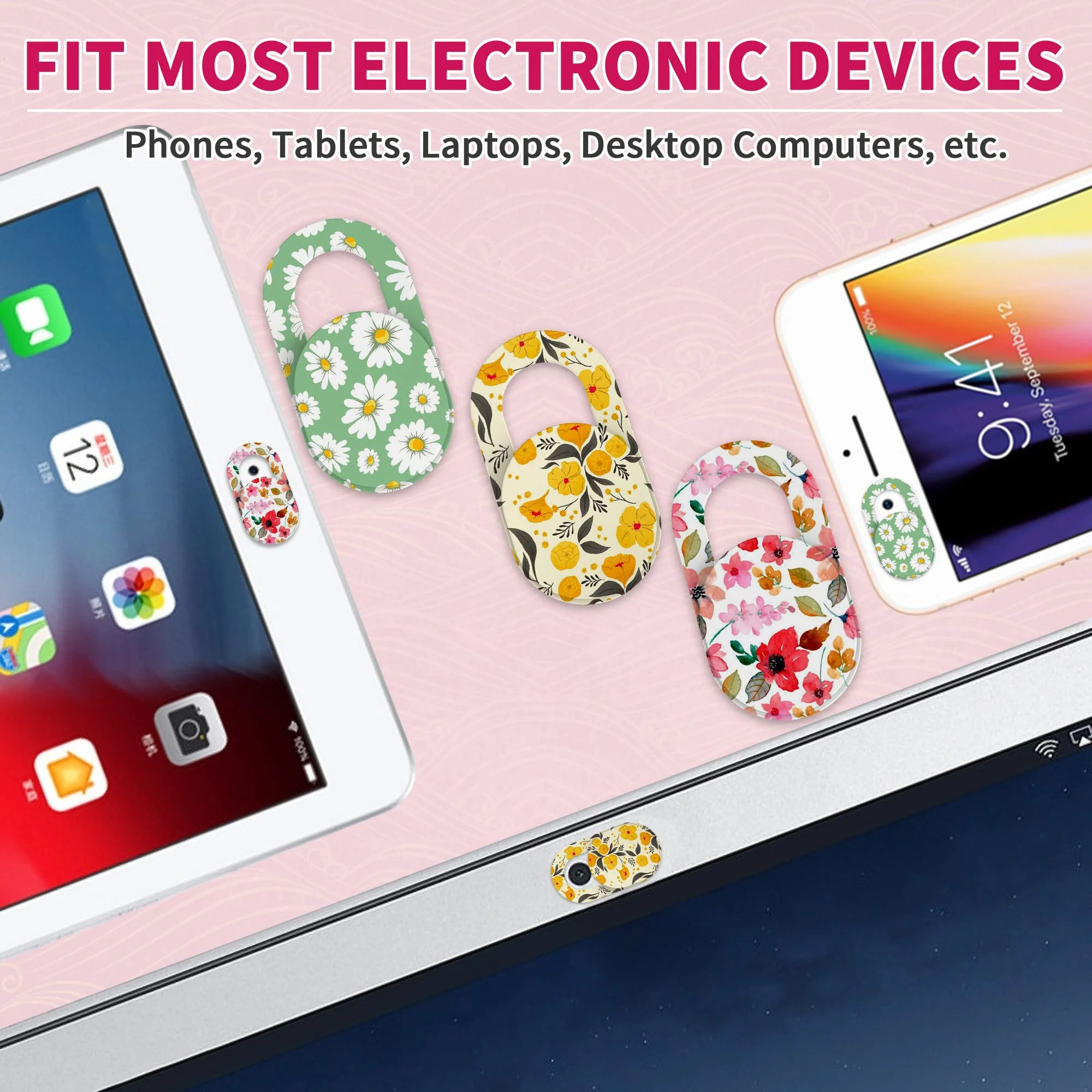 Laptop Camera Cover Slide Cute, Ultra Thin Webcam Cover for iPhone iPad MacBook Pro Computer iMac Cell Phone PC Accessories, Camera Blocker Slider, Great for Privacy - Flowers (3*Flowes) 3*Flowes - Image 5