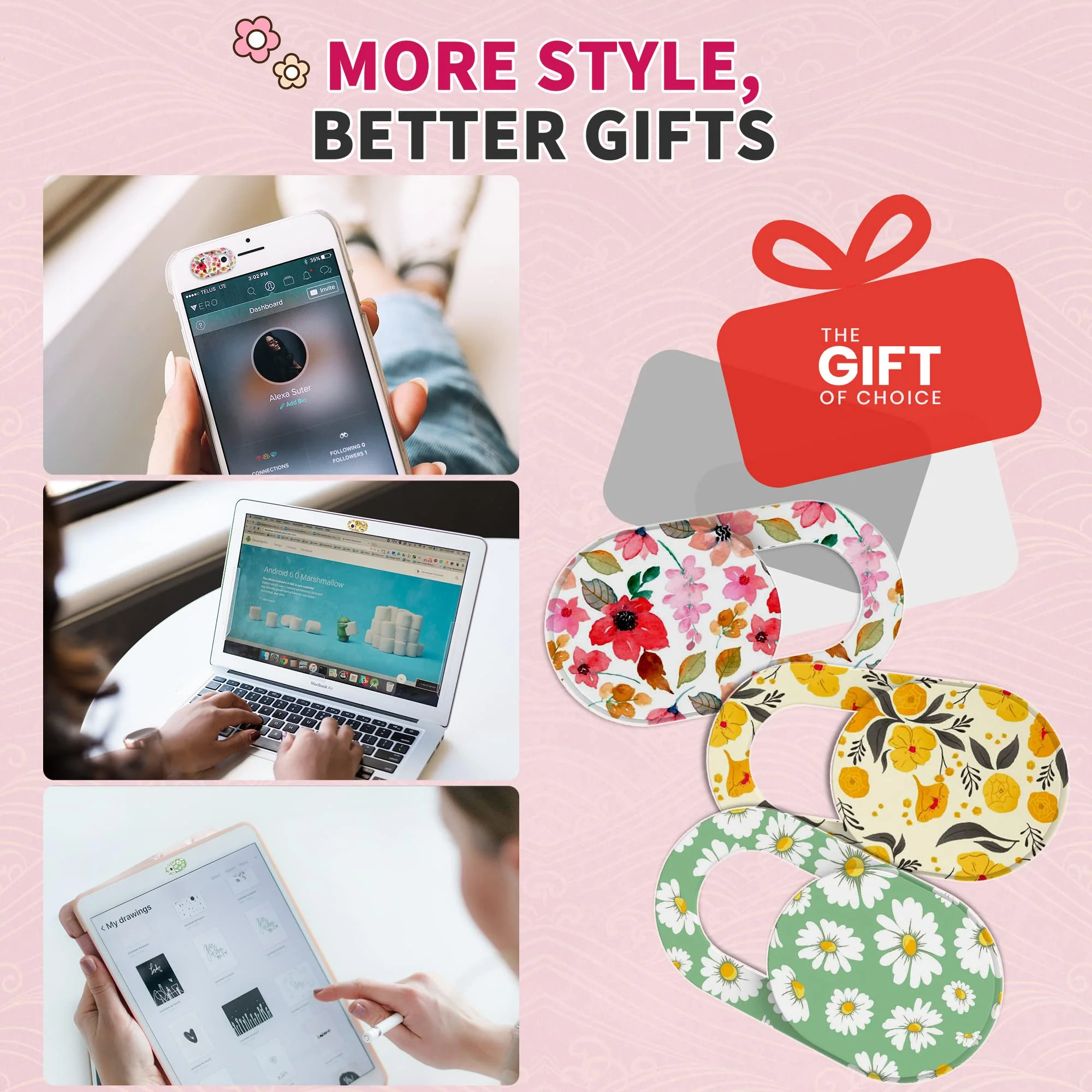 Laptop Camera Cover Slide Cute, Ultra Thin Webcam Cover for iPhone iPad MacBook Pro Computer iMac Cell Phone PC Accessories, Camera Blocker Slider, Great for Privacy - Flowers (3*Flowes) 3*Flowes - Image 6