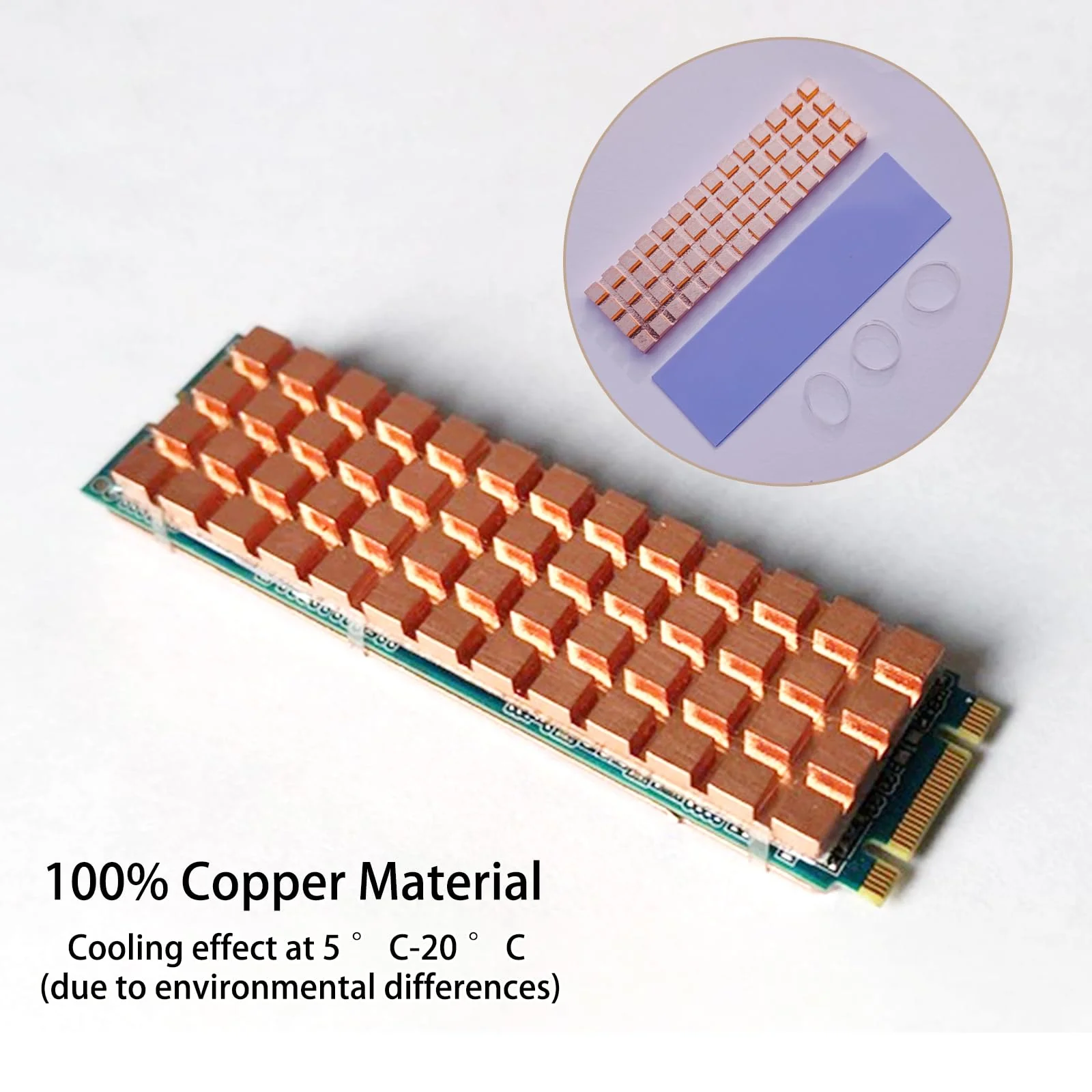 Laptop M.2 Heatsink Kit, 67x18x6mm Copper Heat Sink + High Performance Silicone Thermal pad for Cooling PC Laptop M2 2280 SSD NVMe PS5 Copper-0.23" - Image 6