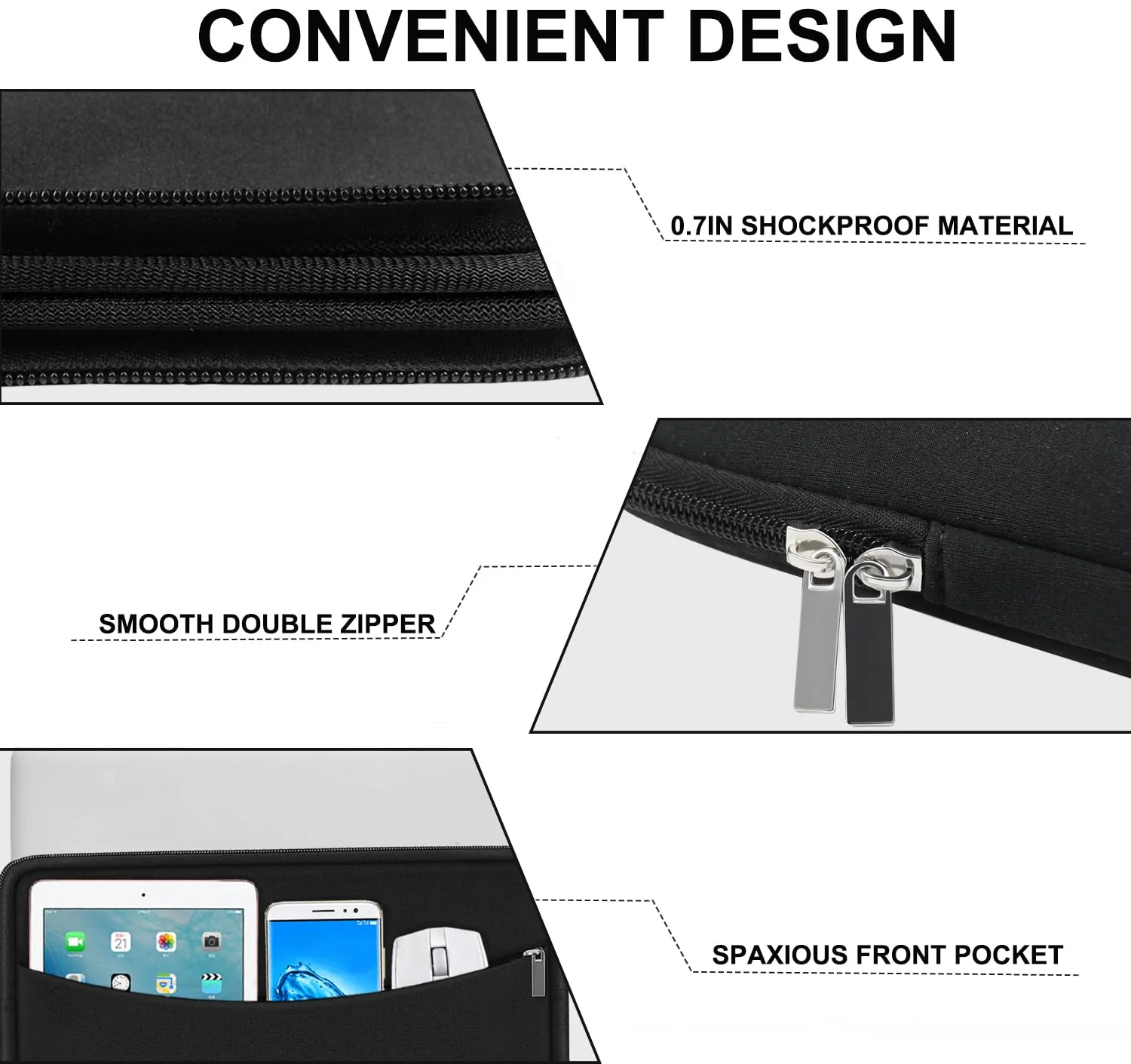 Laptop Sleeve Case 14 inch, Shockproof Protective Laptop Cover Briefcase Carrying Computer Bag with Accessory Pocket Portable Laptop Sleeve for 14" MacBook, HP, Dell, Lenovo, Acer, Black - Image 2