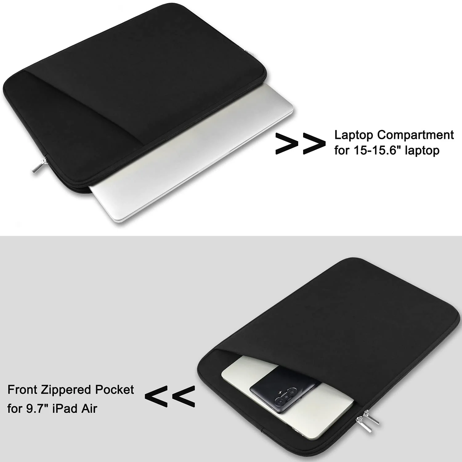 Laptop Sleeve, Durable Briefcase Shockproof Protective Case, Handbags Portable Laptop Bag for 15.6 inch HP Dell Asus Lenovo Notebook Computer with Front Pocket, Black - Image 4