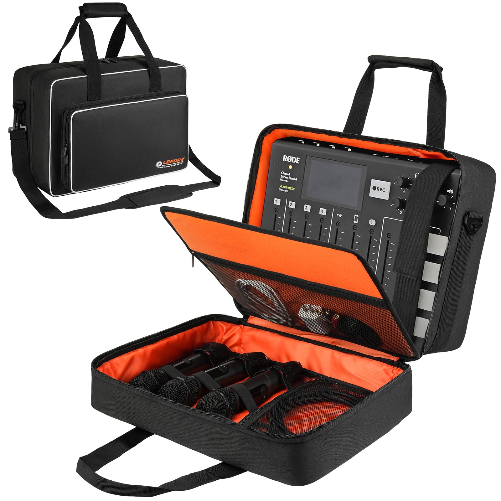Large Audio Mixer Travel Case Compatible with RODECaster Pro,RODECaster Pro II,TC-Helicon GoXLR,Podcast Mixer Case Protective DJ Mixer Storage Bag for Microphones and More Podcast Equipment