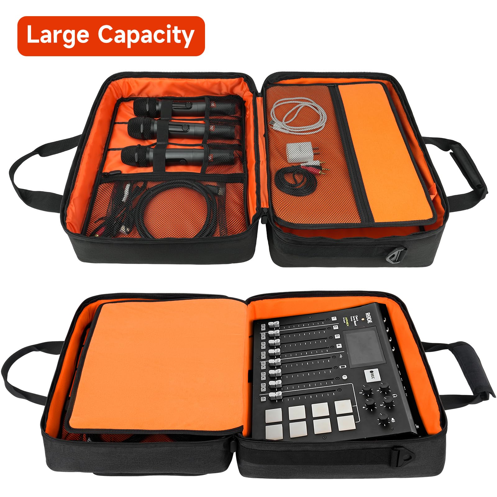 Large Audio Mixer Travel Case Compatible with RODECaster Pro,RODECaster Pro II,TC-Helicon GoXLR,Podcast Mixer Case Protective DJ Mixer Storage Bag for Microphones and More Podcast Equipment - Image 3