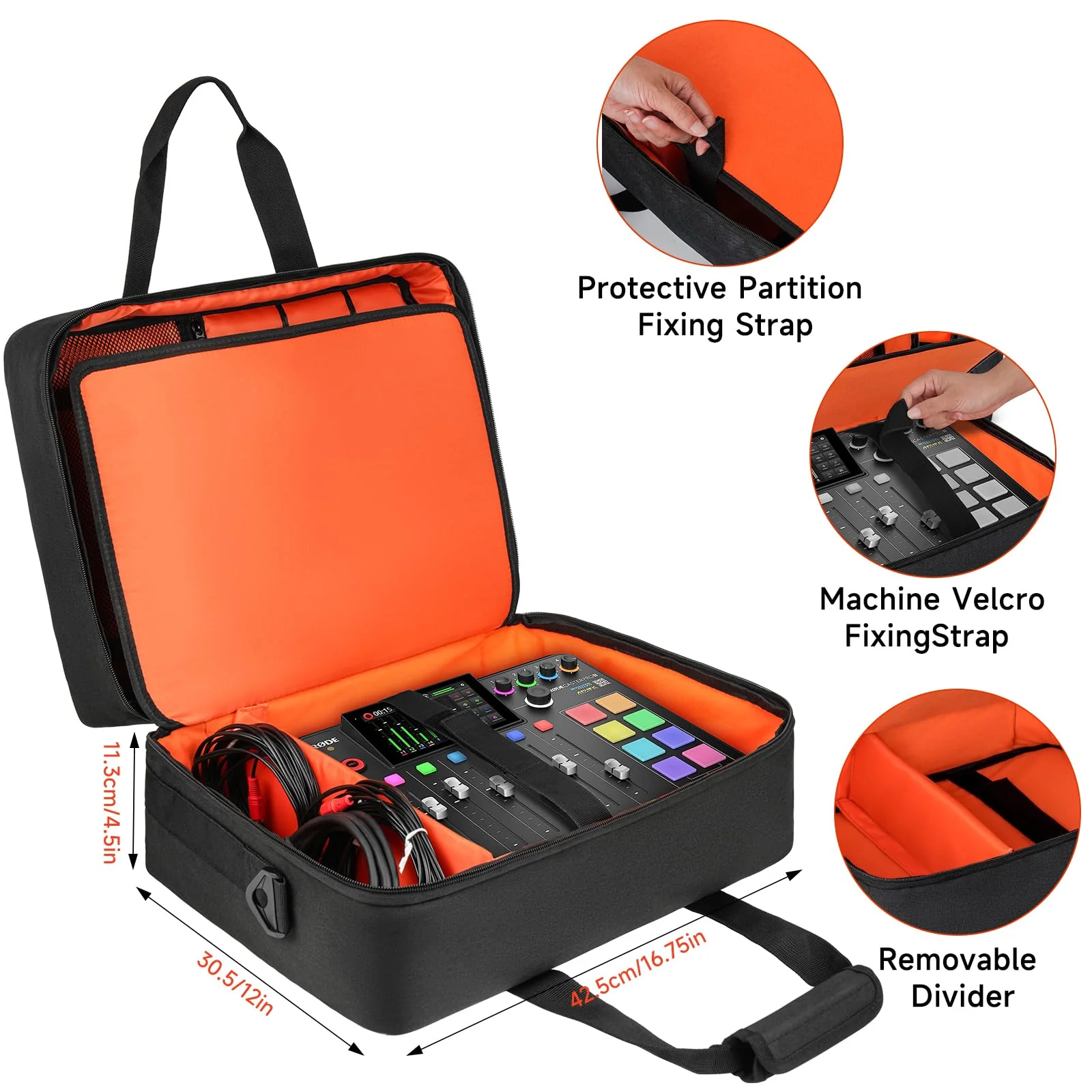 Large Audio Mixer Travel Case Compatible with RODECaster Pro,RODECaster Pro II,TC-Helicon GoXLR,Podcast Mixer Case Protective DJ Mixer Storage Bag for Microphones and More Podcast Equipment - Image 4