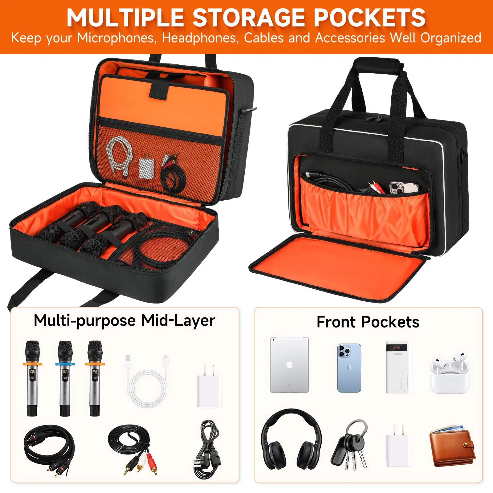 Large Audio Mixer Travel Case Compatible with RODECaster Pro,RODECaster Pro II,TC-Helicon GoXLR,Podcast Mixer Case Protective DJ Mixer Storage Bag for Microphones and More Podcast Equipment - Image 5