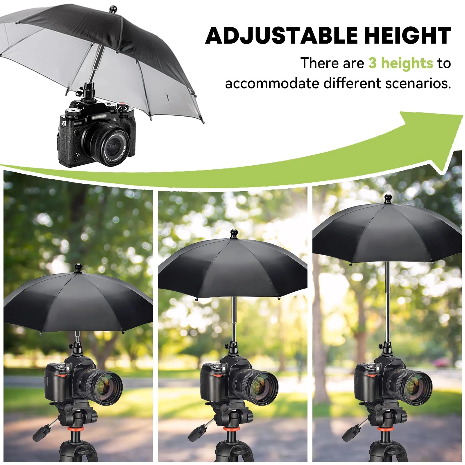 Large Camera Umbrella Hot Shoe for Rain Sun 19inch, DSLR Camera Rain Cover Shade, Protector for Canon, Sony, Nikon, Fuji, Olympus, Ajustable Height & Angle, Black, H37-FBA - Image 2