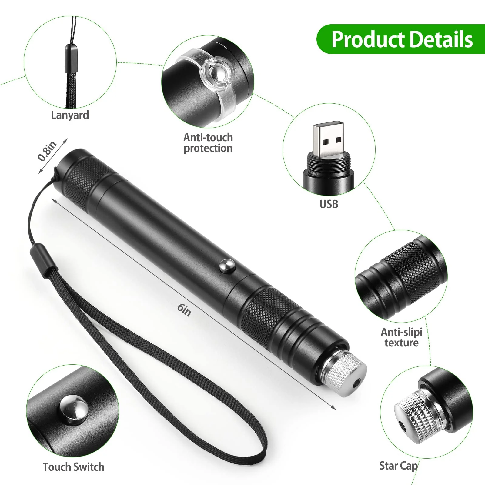 Laser Pointer High Power Rechargeable Lazer Pointer, Laser Pen with Long Range Adjustable Focus with Star Cap, Laser Pointer Pen Suitable for Outdoor, Astronomy, Cats Dogs (Green) - Image 3