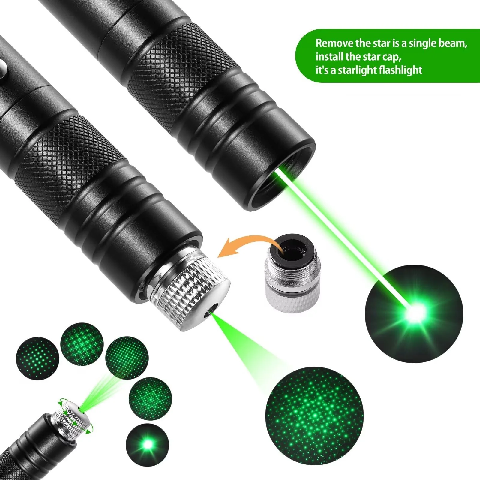 Laser Pointer High Power Rechargeable Lazer Pointer, Laser Pen with Long Range Adjustable Focus with Star Cap, Laser Pointer Pen Suitable for Outdoor, Astronomy, Cats Dogs (Green) - Image 5