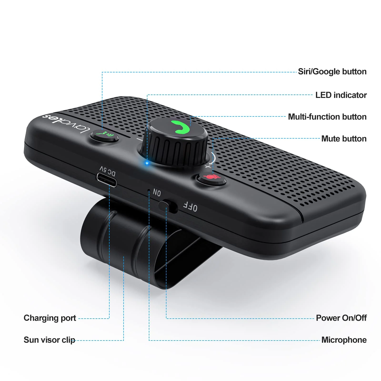 Lavales Car Bluetooth 5.3 Speaker, Handsfree Bluetooth Car kit for Cell Phone, Support Siri Google Voice Assistant/Motion AUTO ON, Car Phone Speakerphone with Visor Clip - Image 8