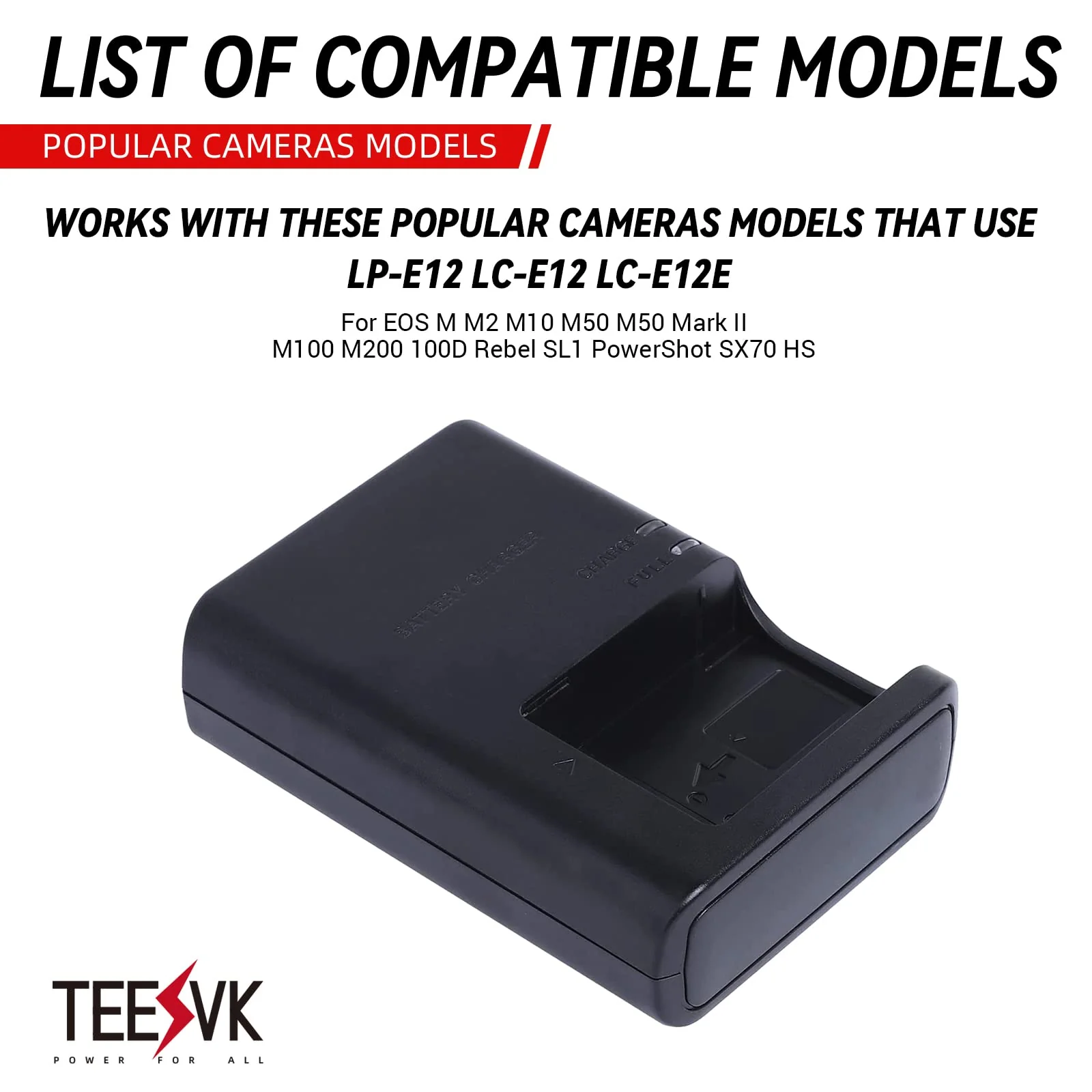 LC-E12 Battery Quick Charger for Canon: for LP-E12 LC-E12E Battery EOS M M2 M10 M50 M50 Mark II M100 M200 100D Rebel SL1 PowerShot SX70 HS Cameras - Image 6
