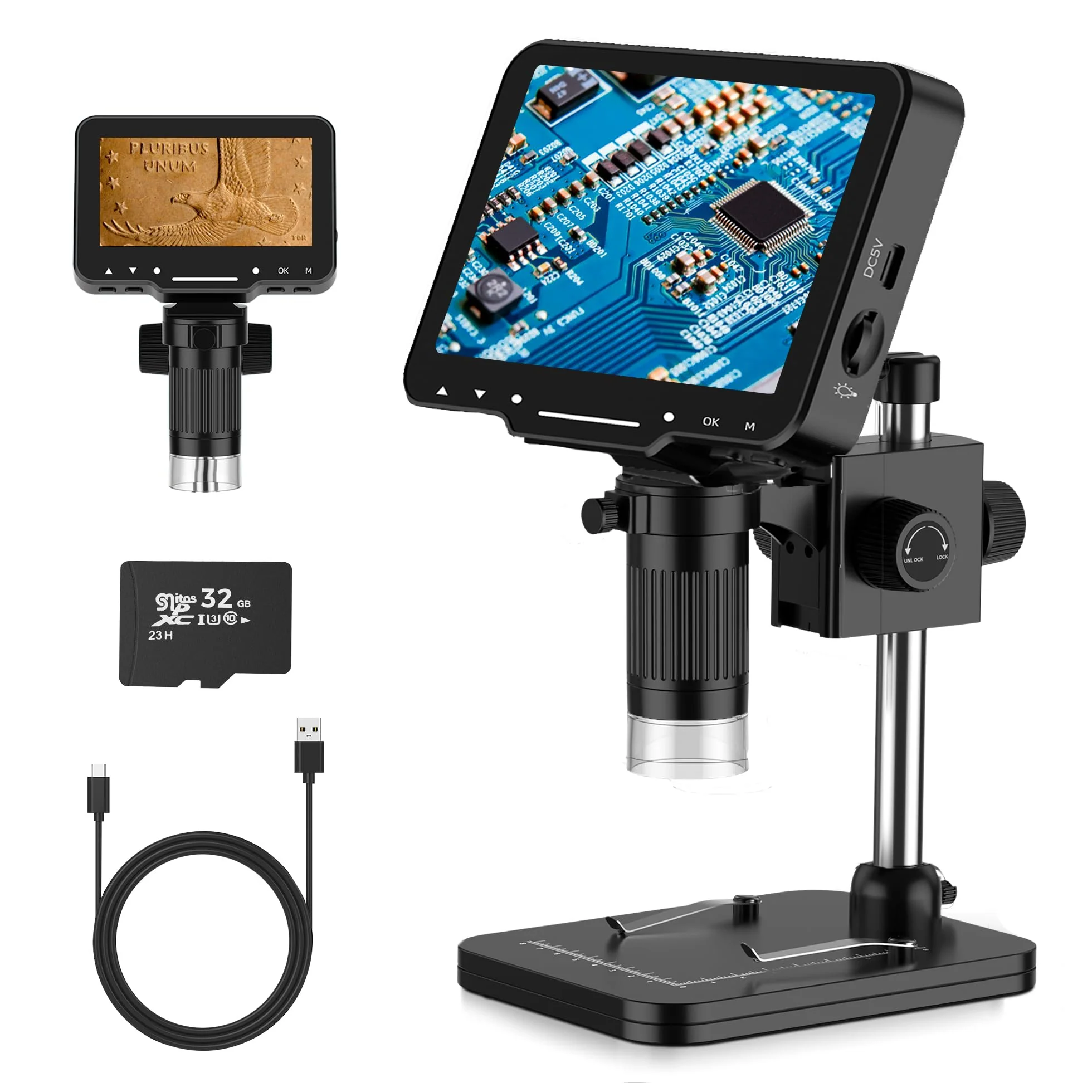 LCD Digital Microscope,4.3 Inch 1080P 10 Megapixels,10MP Camera Video Recorder with HD Screen,1-1000X Magnification Zoom Wireless USB Stereo Microscope Camera,