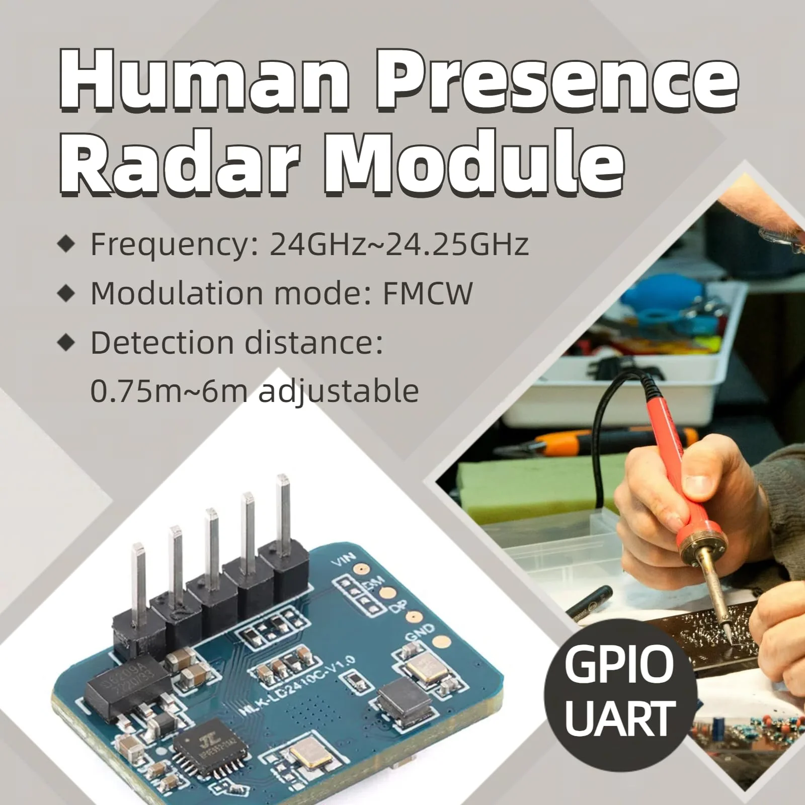 LD2410C Sensor Module HLK-LD2410 Human Presence Radar Sensor Module LD2410 Millimeter Wave Radar Sensor Module Non Contact 24GHz ISM Band Serial Port IO Level Output - Image 3