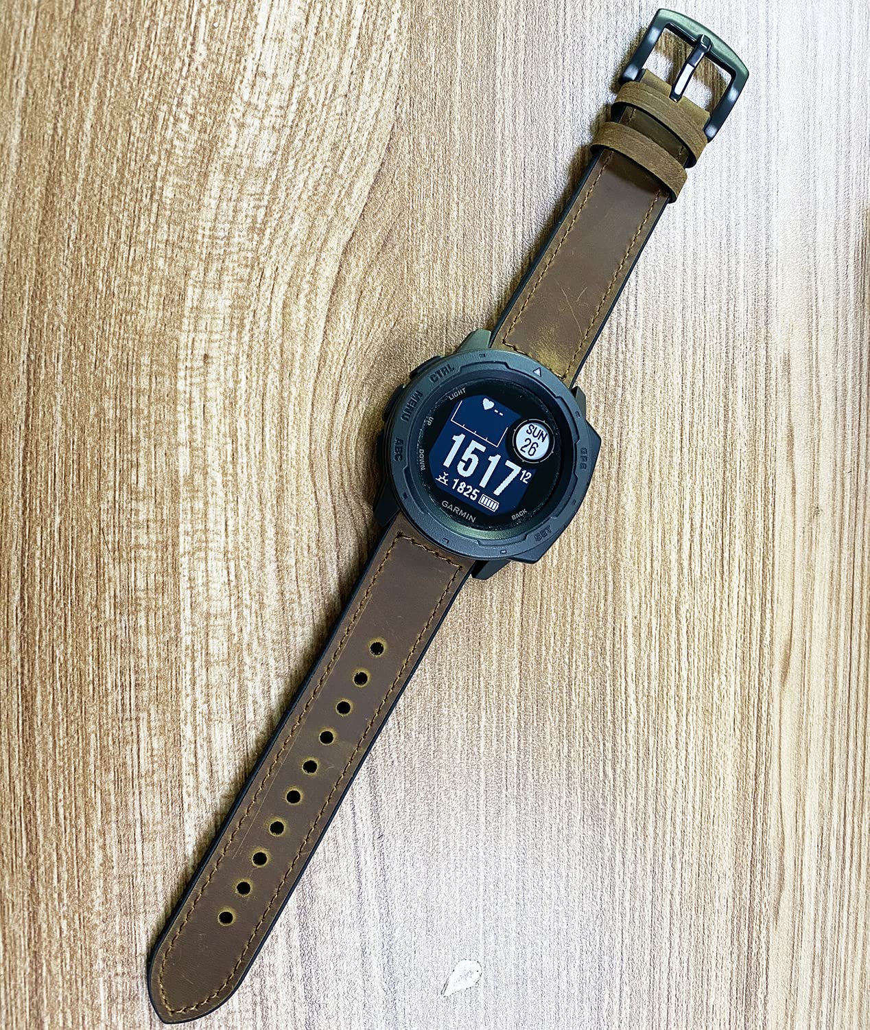 Leather Watch Band for Garmin Instinct/Instinct 2 Solar, Soft Genuine Leather with Silicone Sweatproof Wrist Strap for Garmin Instinct Tactical/Tide/Esports/Instinct Solar-Max Wrist 8.1" Crazy Brown - Image 7