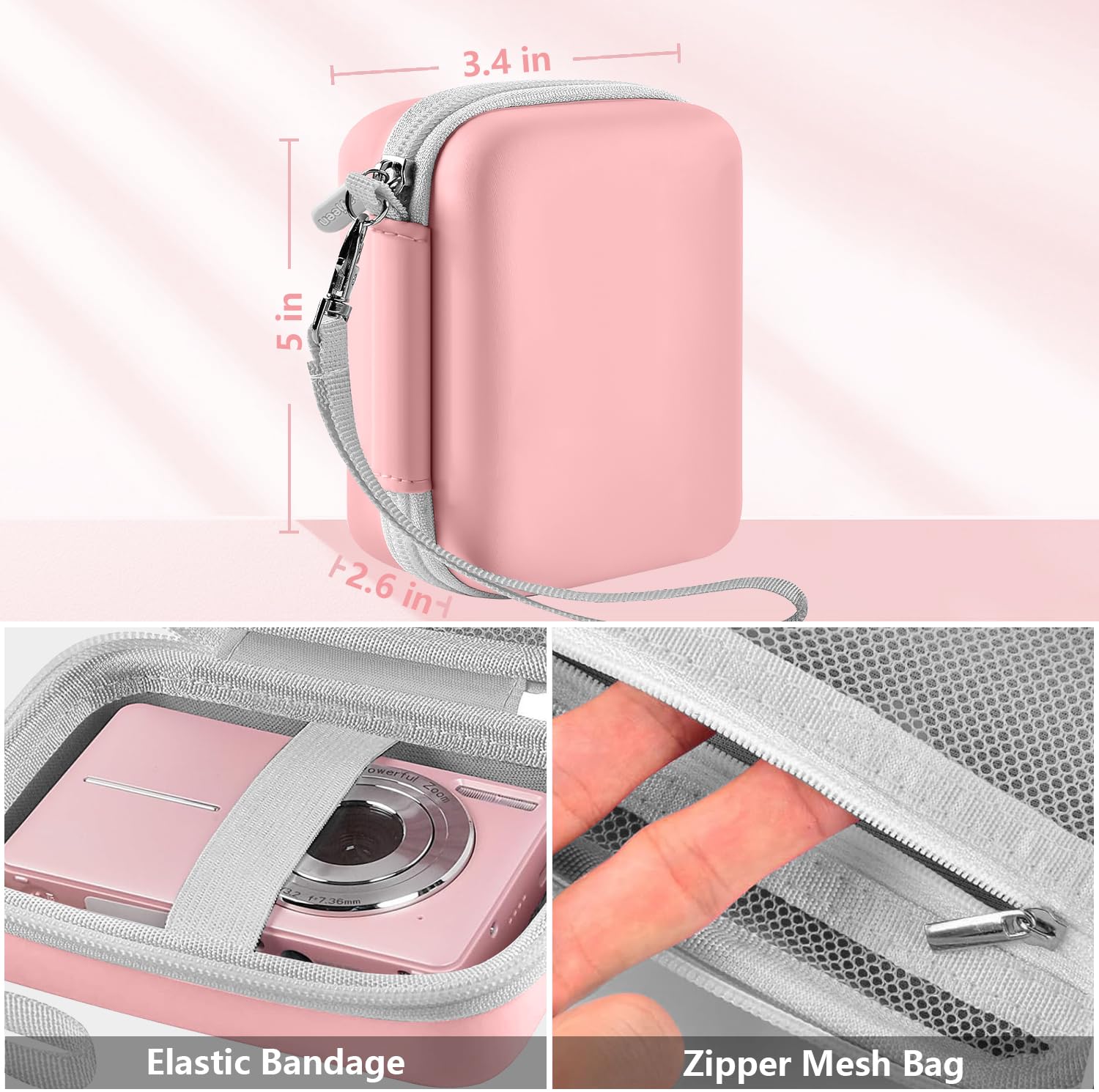 Leayjeen Digital Camera Case Compatible with Lecran/CAMKORY/IWEUKJLO/VAHOIALD/uikicon/jckduhan/akjjhfue FHD 1080P 44MP Point Digital Camera,Compact Digital Camera for Teens and Kids-Pink(Case Only) Pink2 - Image 4