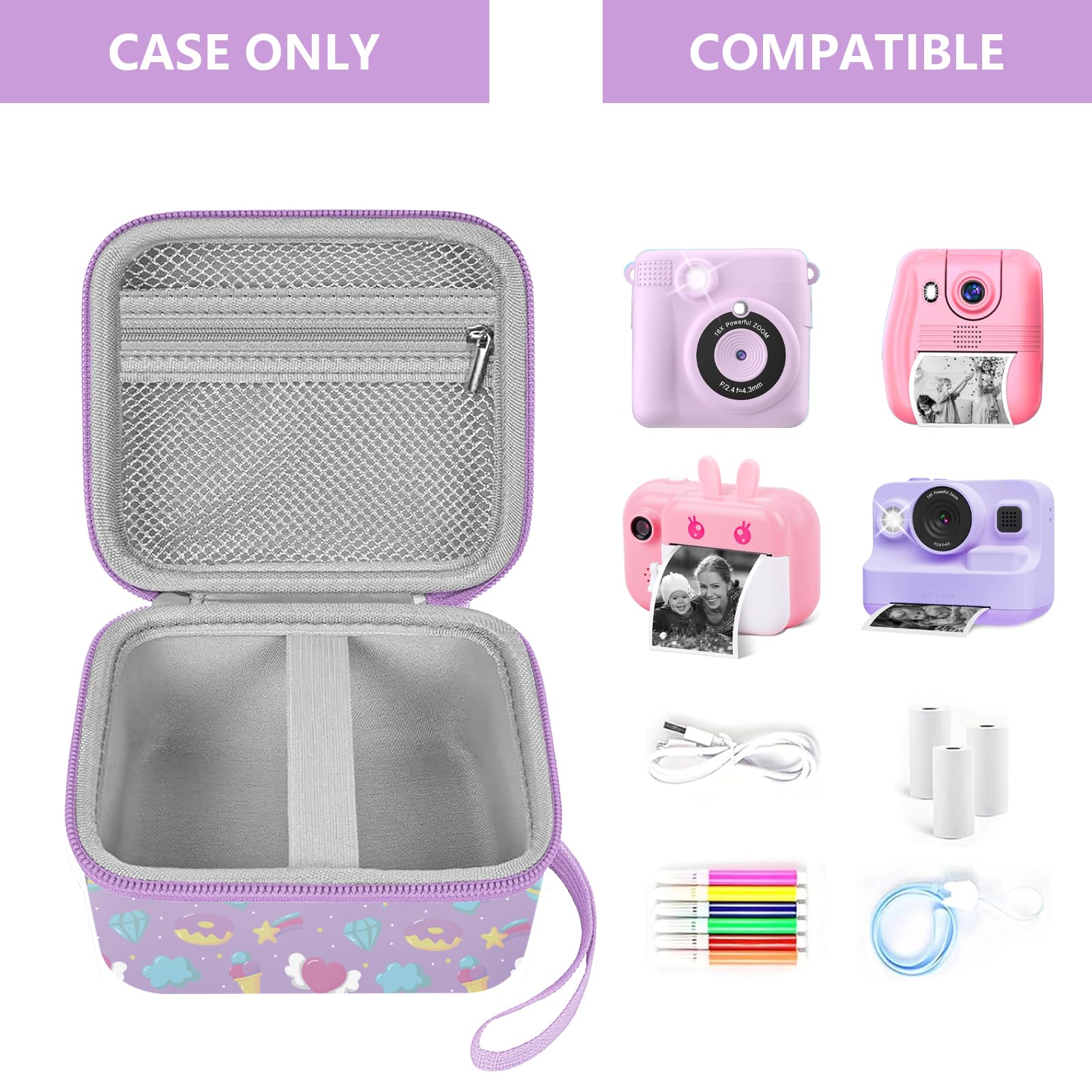 Leayjeen Kids Camera Case Compatible with ESOXOFFORE/Dylanto/GKTZ/HiMont/CAMCLID Kids Camera Instant Print for Holiday Gifts and Birthday Gifts for Kids 3-12 Years Old - Pink Unicorn (Case Only) Purple - Image 2